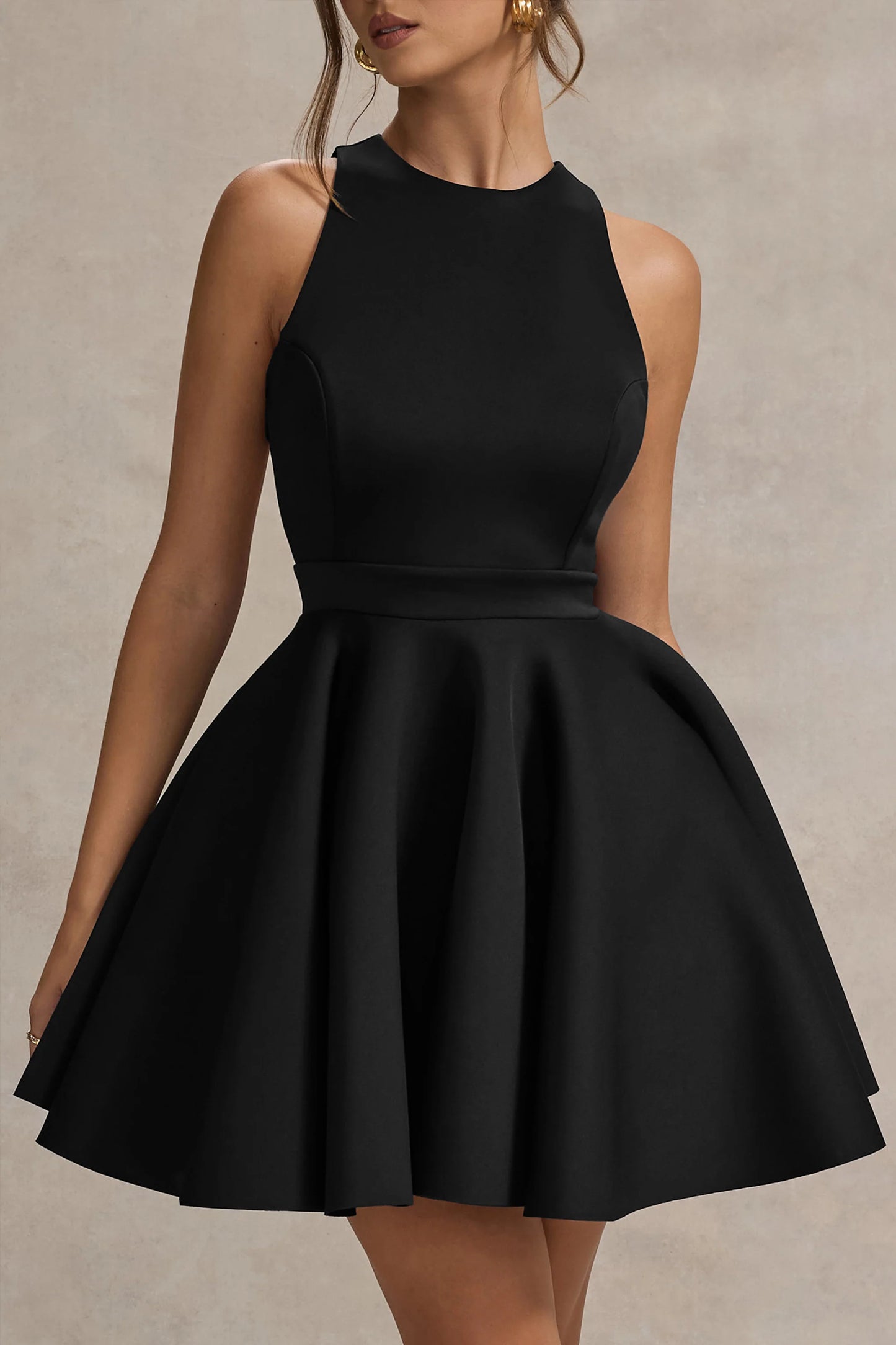 Waverly Black Racer-Neck Sleeveless Skater Mini Dress