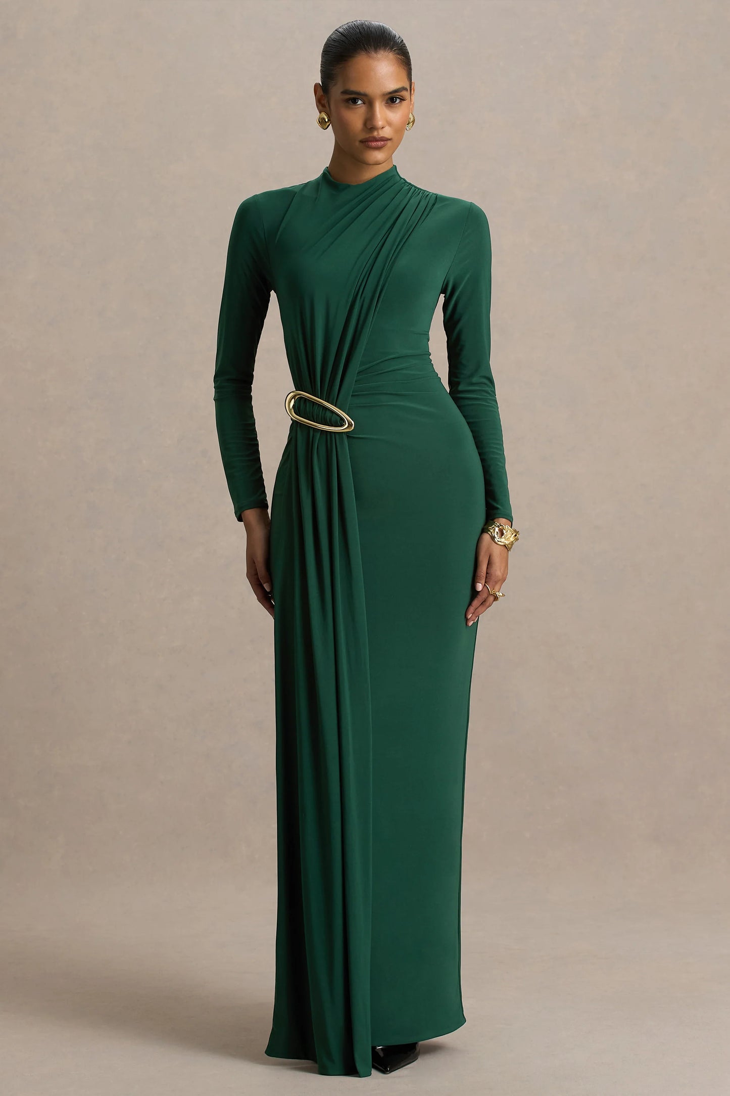 Zadie Teal High-Neck Maxi Dress With Gathered-Detail