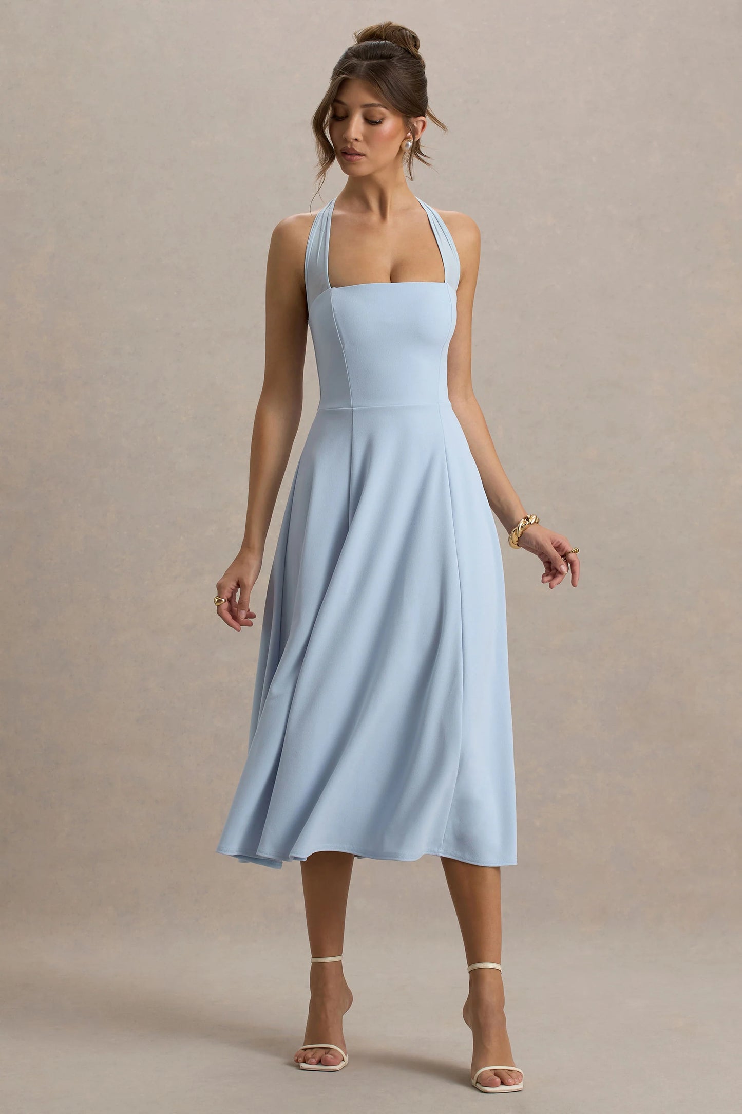 Auburn Powder Blue Halter-Neck Midi Dress