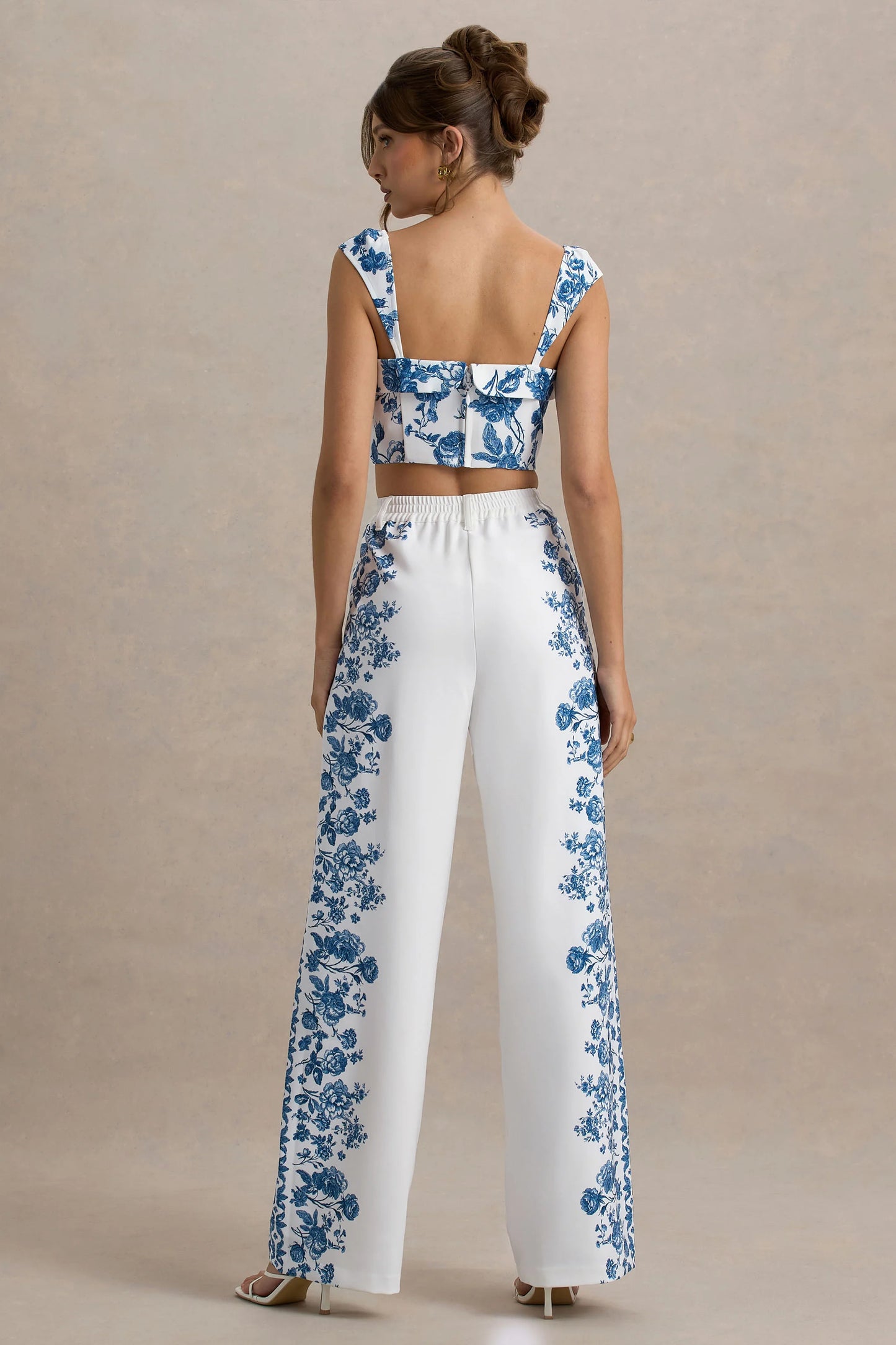 Zelie Blue Porcelain Print Wide-Leg Trousers