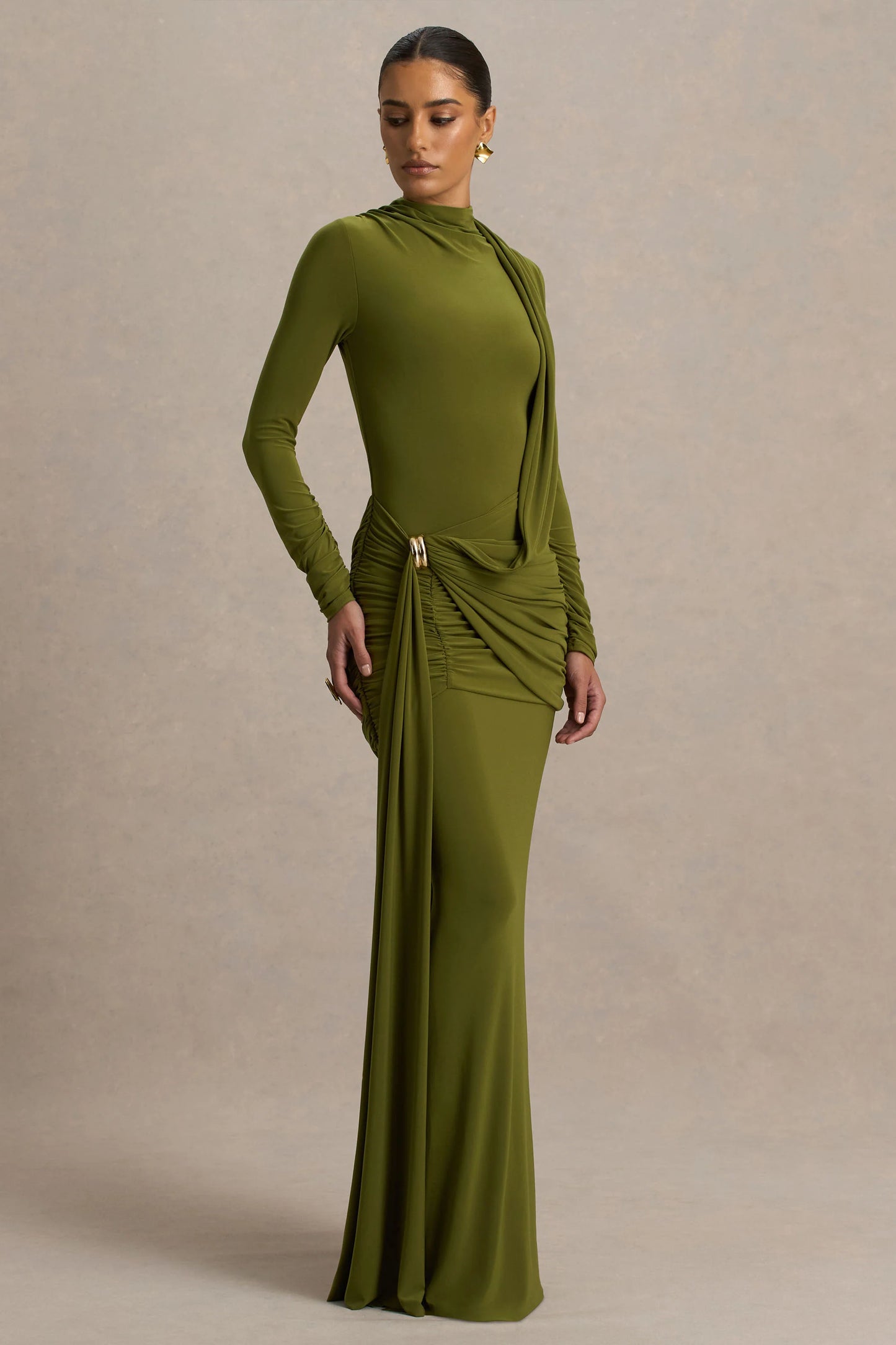 Melissa Olive Long-Sleeve Wrap Maxi Dress With Draped Detailing
