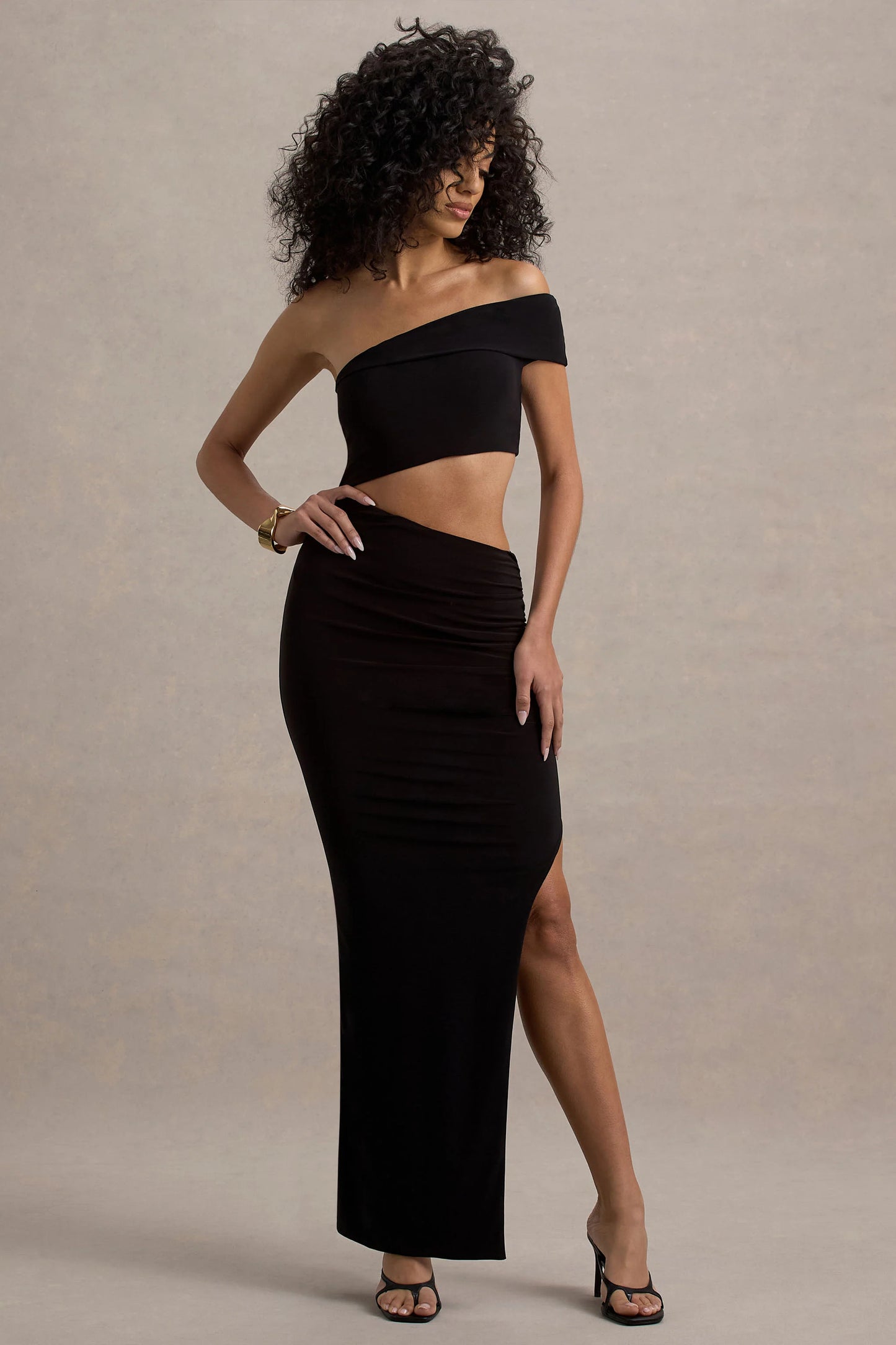 Milos Black One-Shoulder Cut-Out Maxi Dress With Split