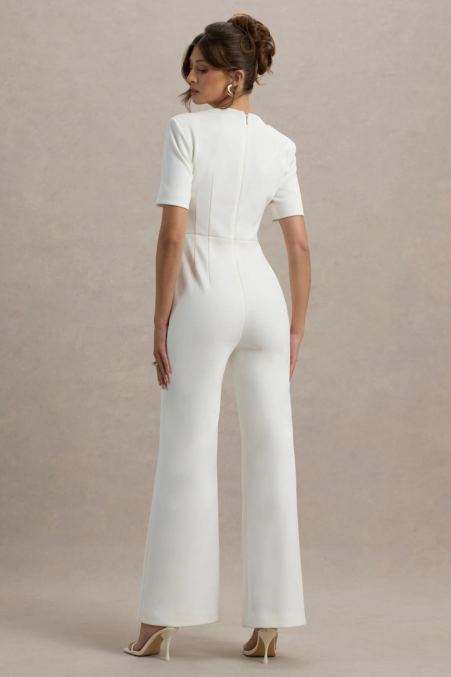 Simone White Sweetheart Short-Sleeve Wide-Leg Jumpsuit