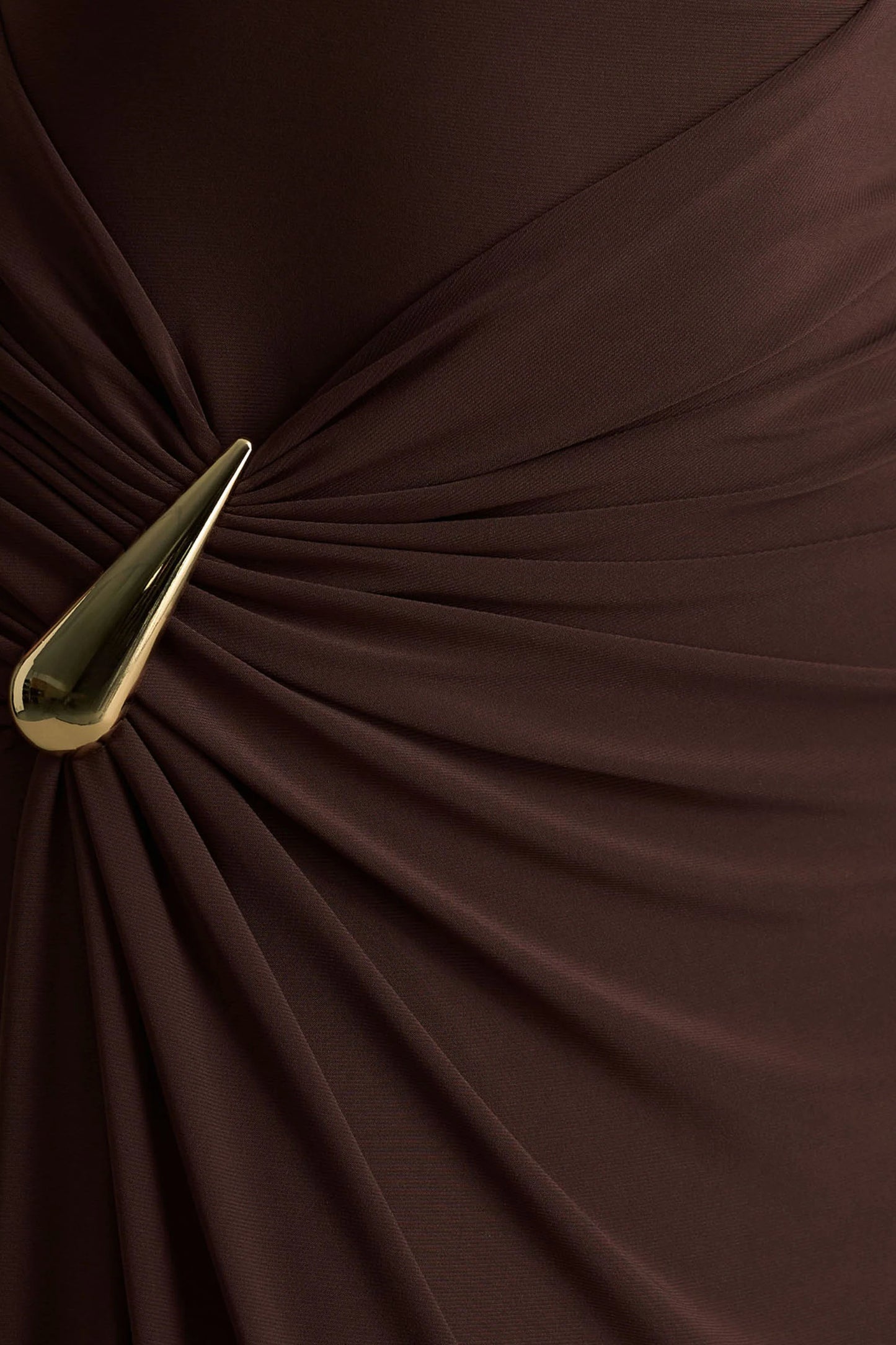Fiora Brown Wide-Neck Maxi Dress With Gathered Detail