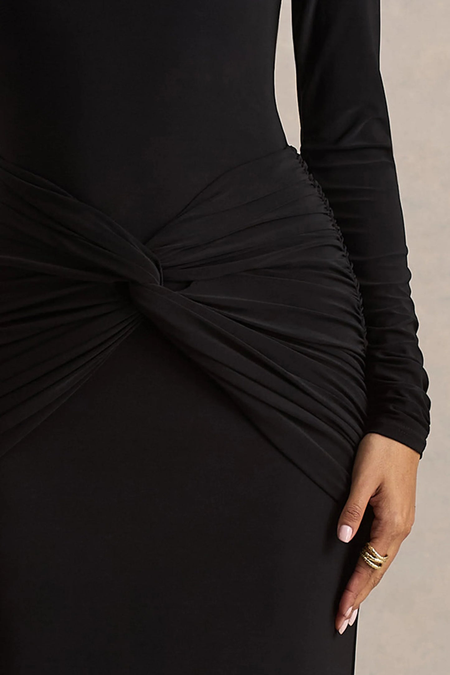 Alula Black High-Neck Maxi Dress With Twist Detail