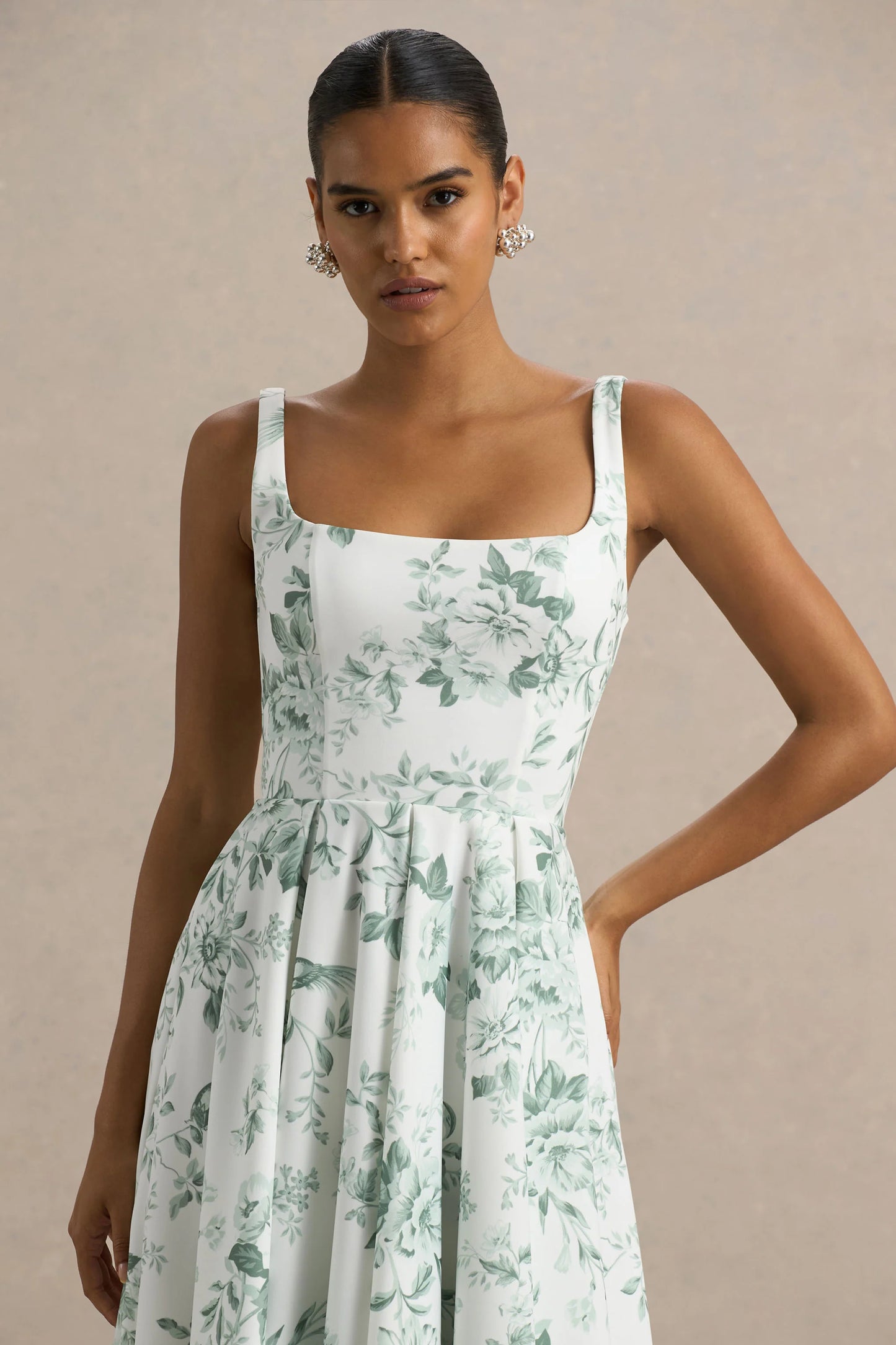 Lissa Green Porcelain Print Square-Neck Midi Dress