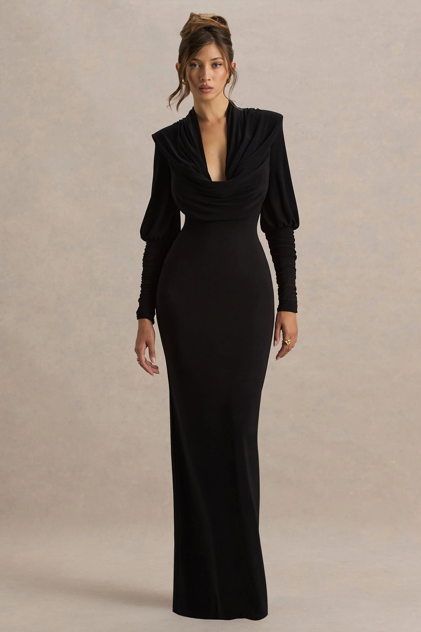 Kaylee Black Cowl-Neck Maxi Dress With Draping Details