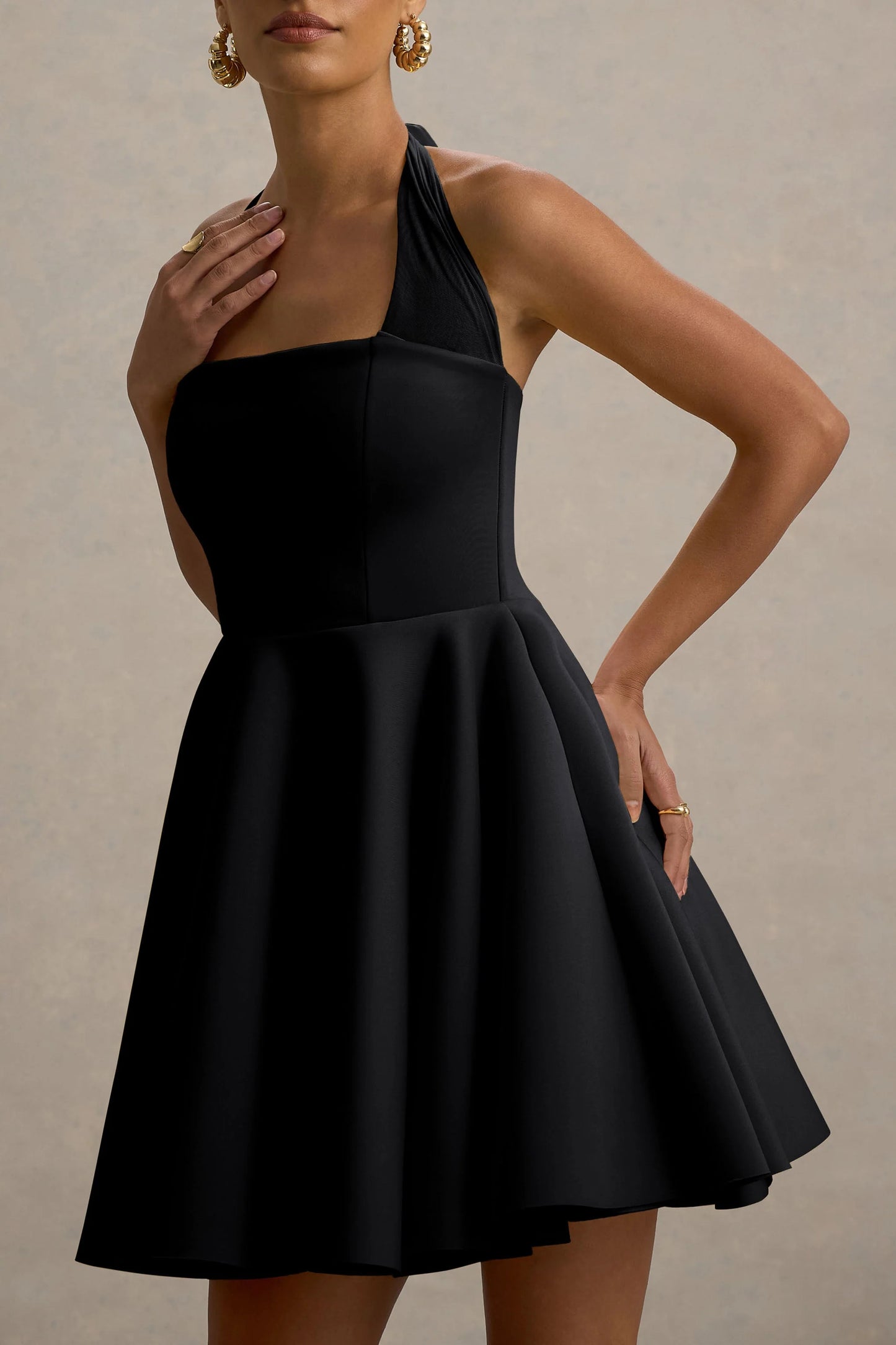 Peggy Black Halter-Neck Skater Mini Dress