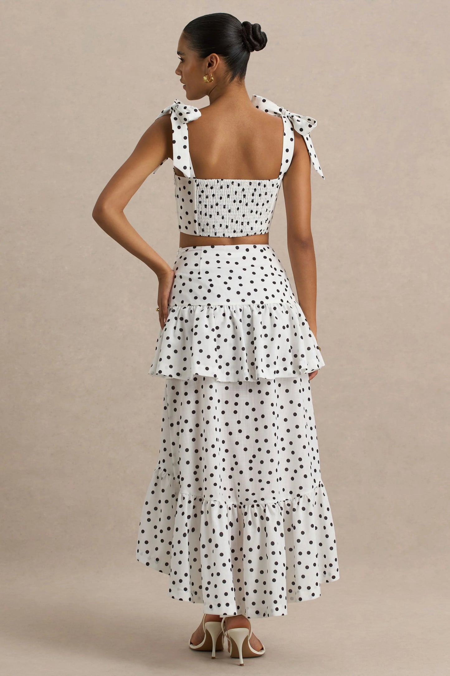 Emry White Polka Dot High-Waist Maxi Skirt With Ruffle Detail
