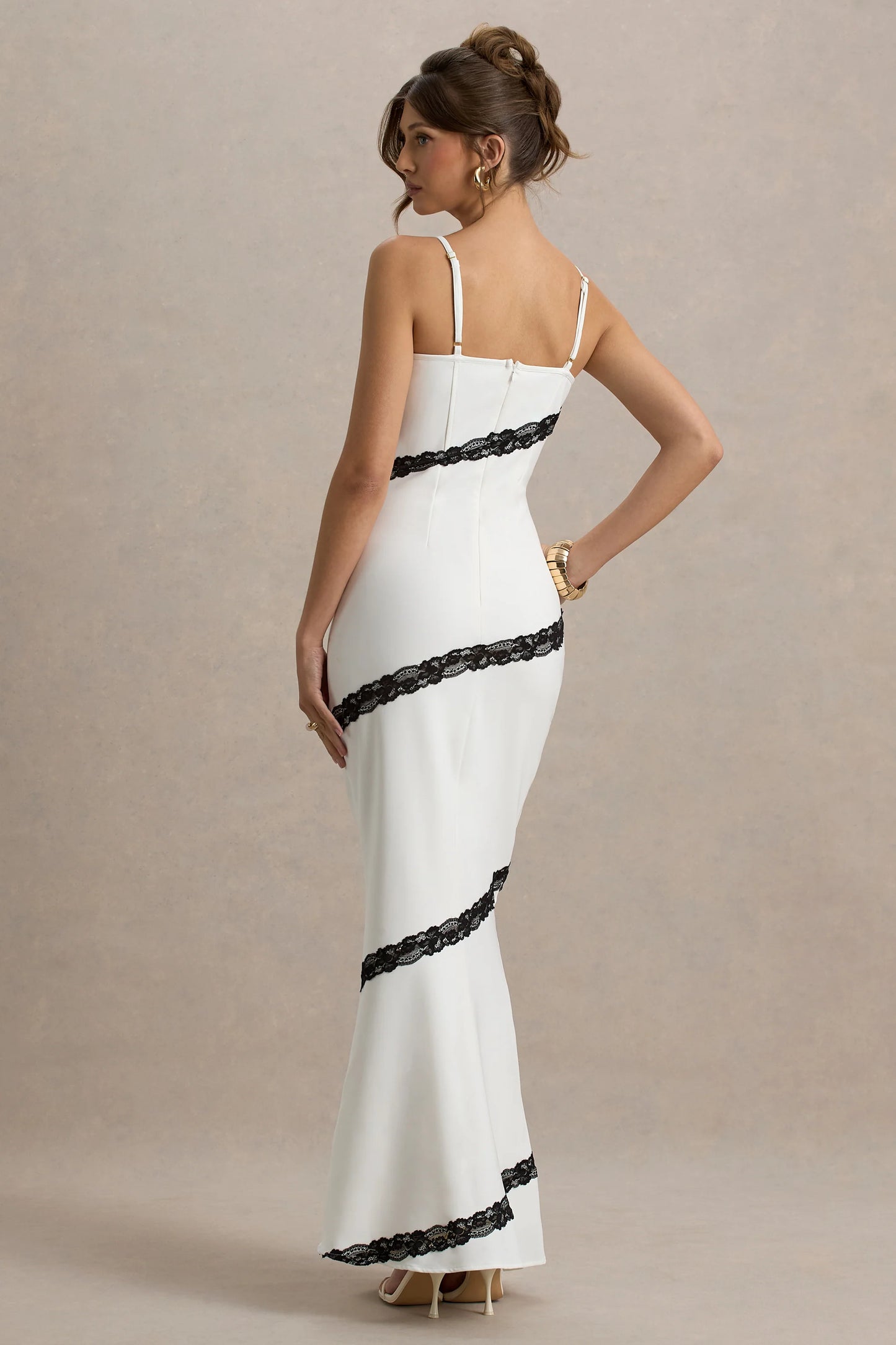Elizabeth White & Black Strappy Lace-Trimmed Maxi Dress