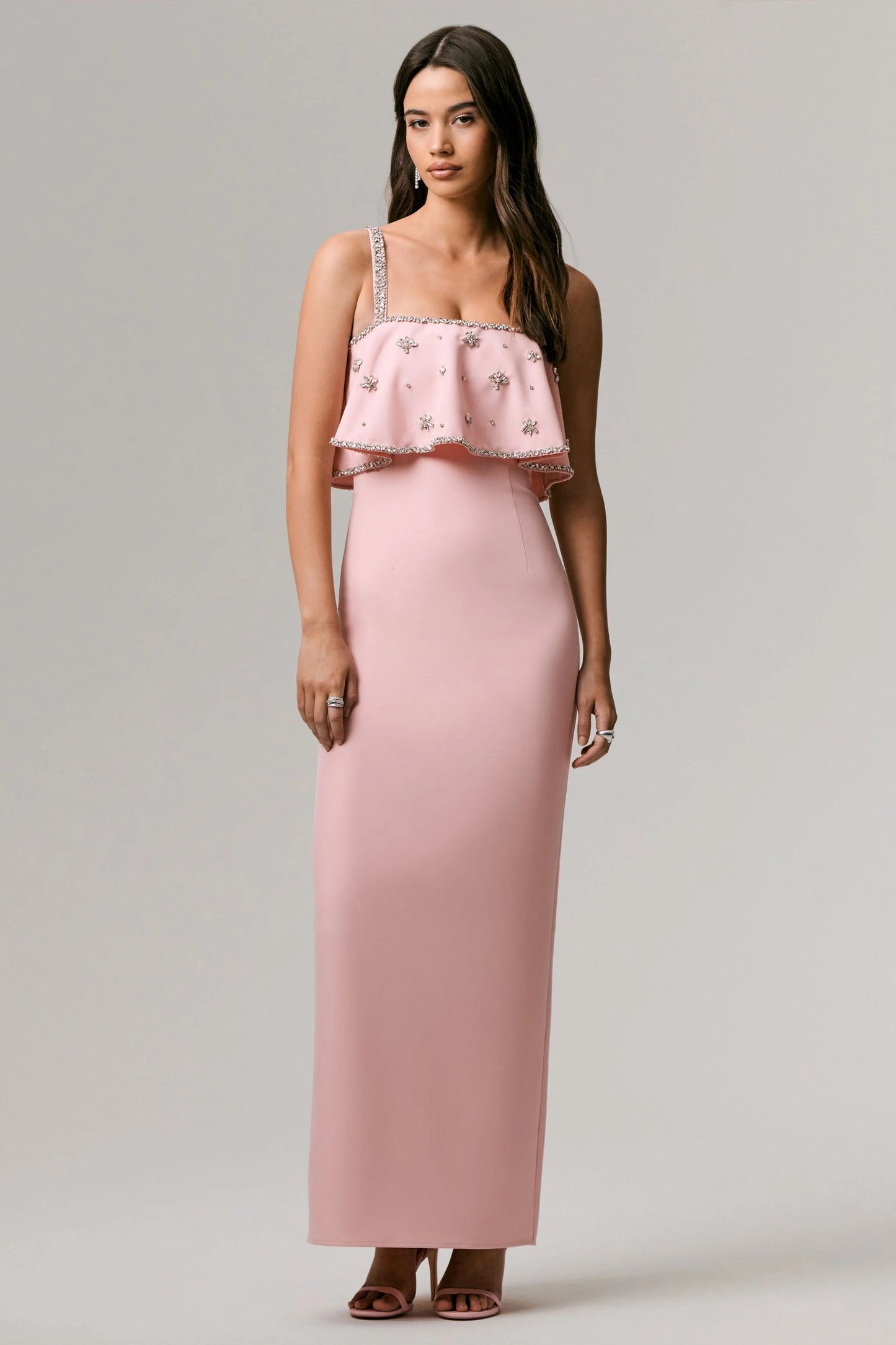 Scarlet Pale Pink Square-Neck Embellished Maxi Dress