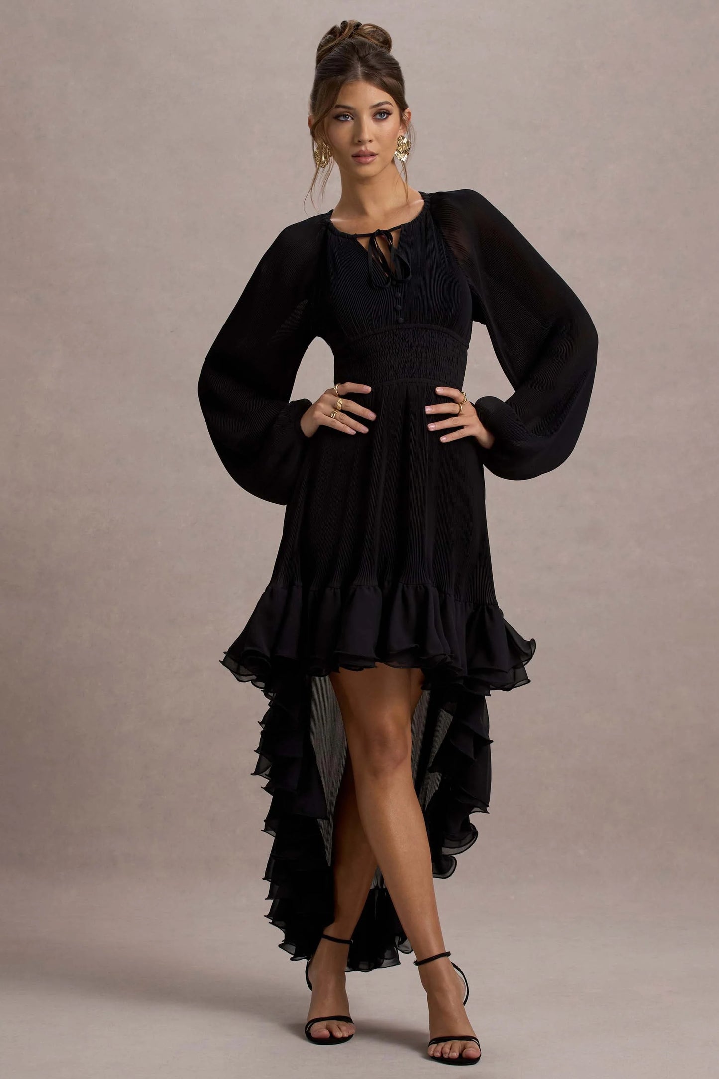 Namir Black High-Low Chiffon Maxi Dress