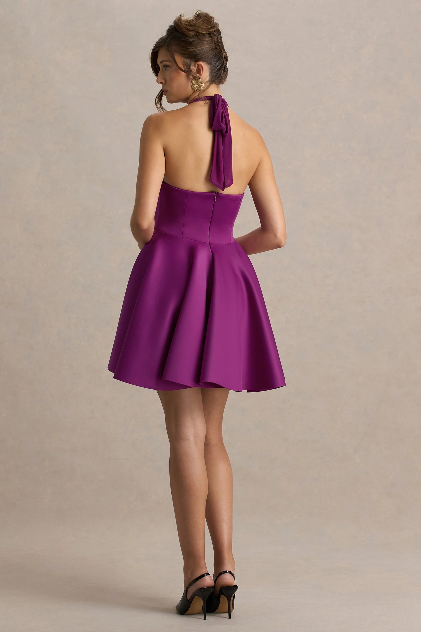 Peggy Mulberry Halter-Neck Skater Mini Dress