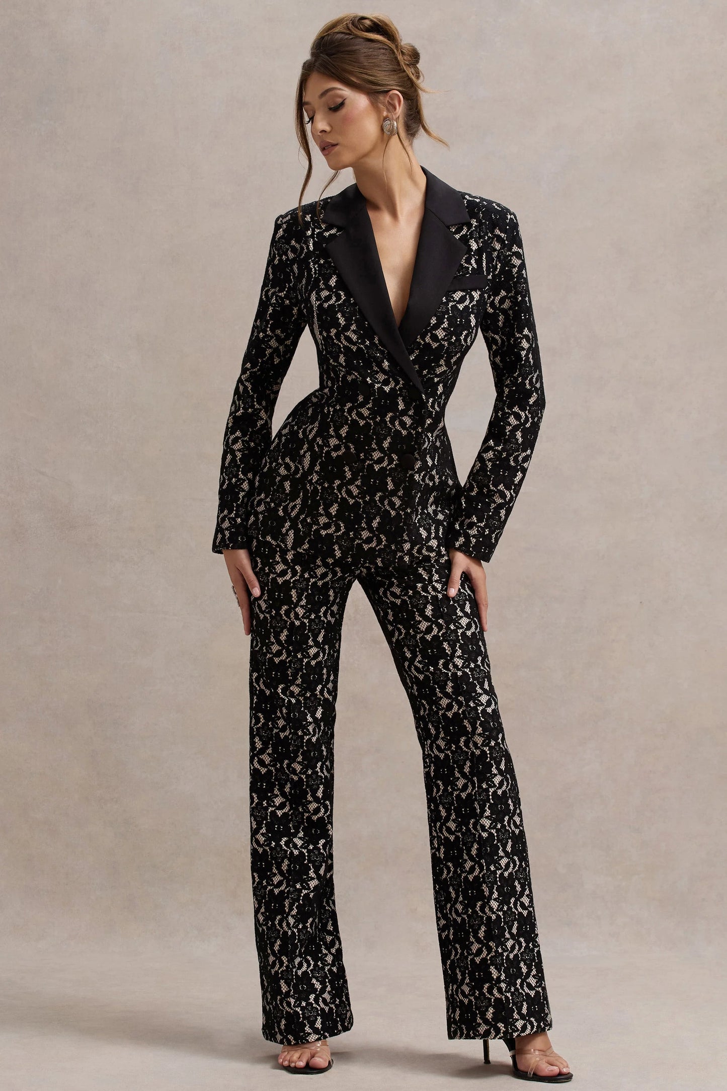 Jordanne Black Lace Flared-Leg Trousers