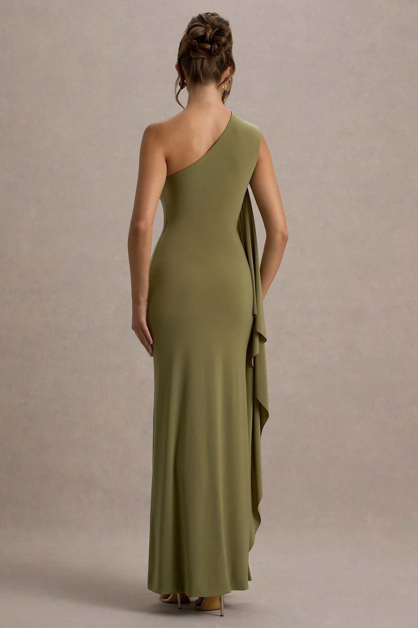Adelina Olive One-Shoulder Maxi Dress With Drape