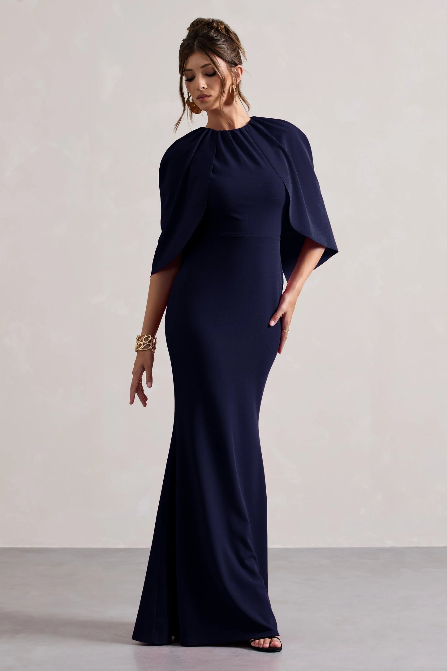 Kianne Navy Draped Short-Sleeve Maxi Dress