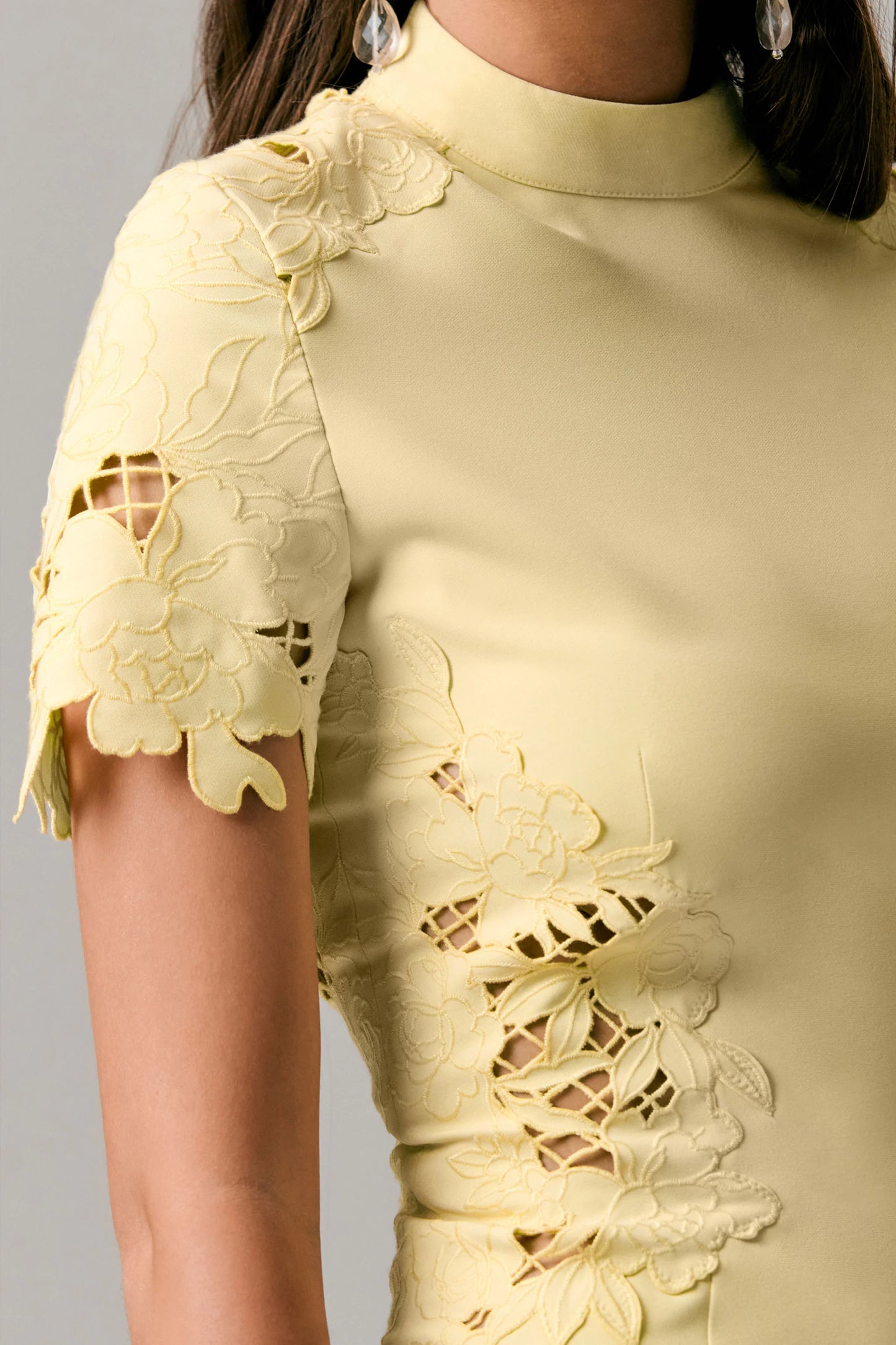 Guest List Lemon High-Neck Midi Dress With Cut-Out Crochet Detailing