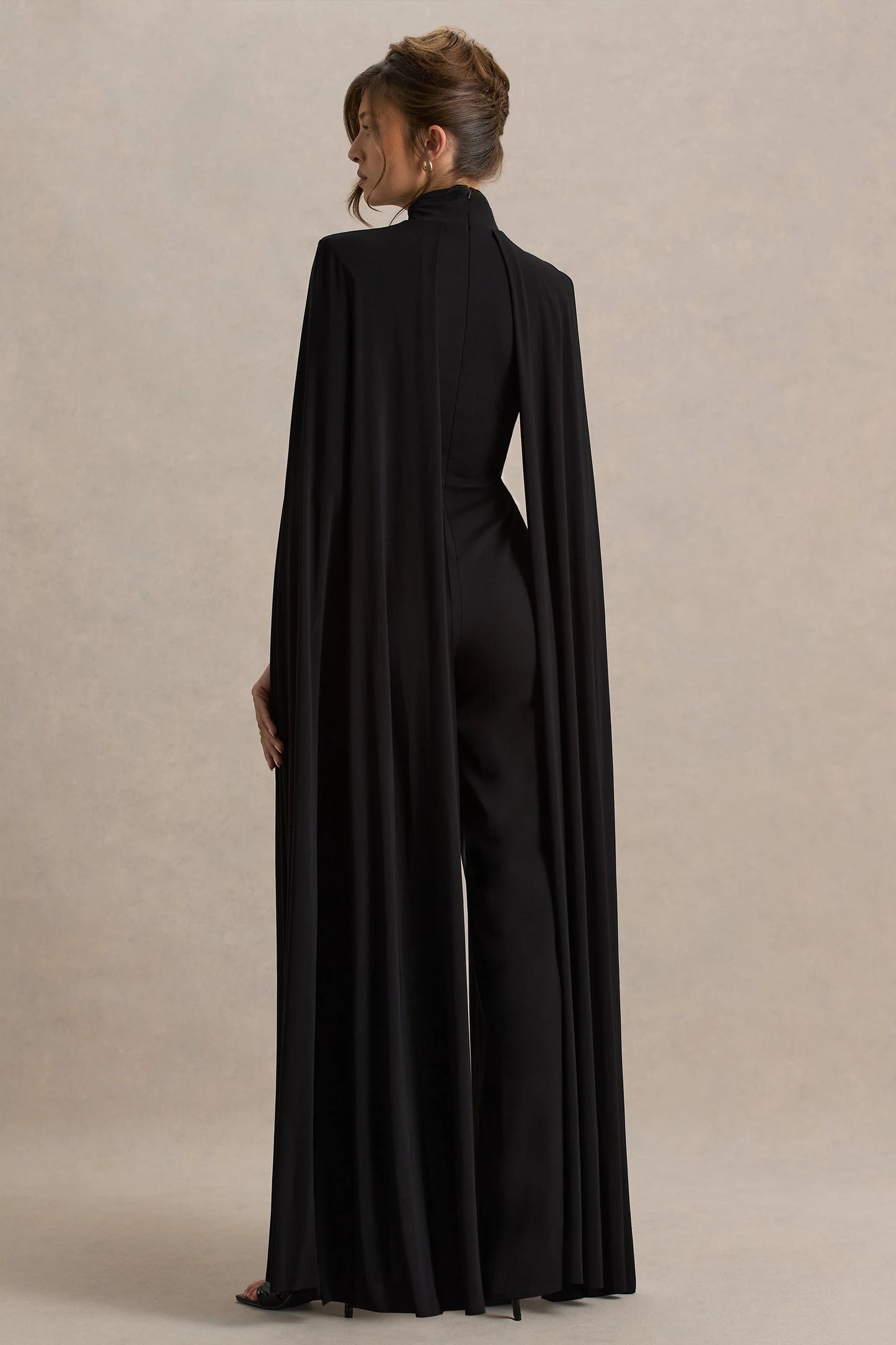 Dulcet Black High-Neck Jumpsuit With Cape Sleeves