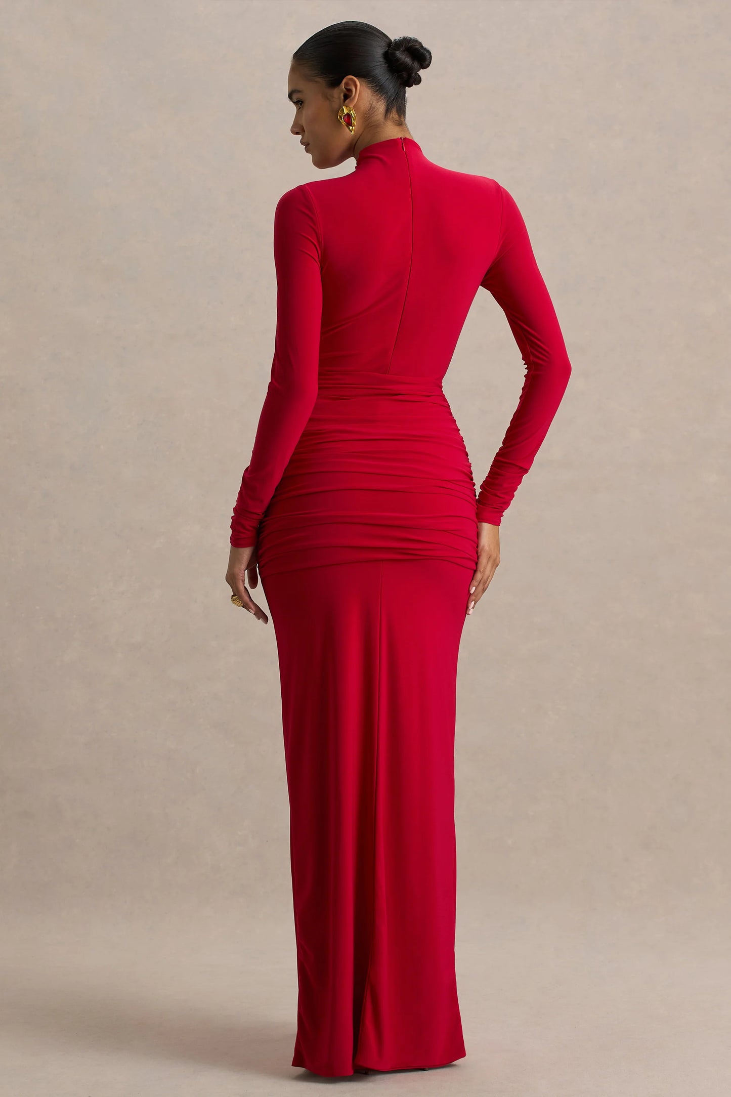 Alula Red High-Neck Maxi Dress With Twist Detail
