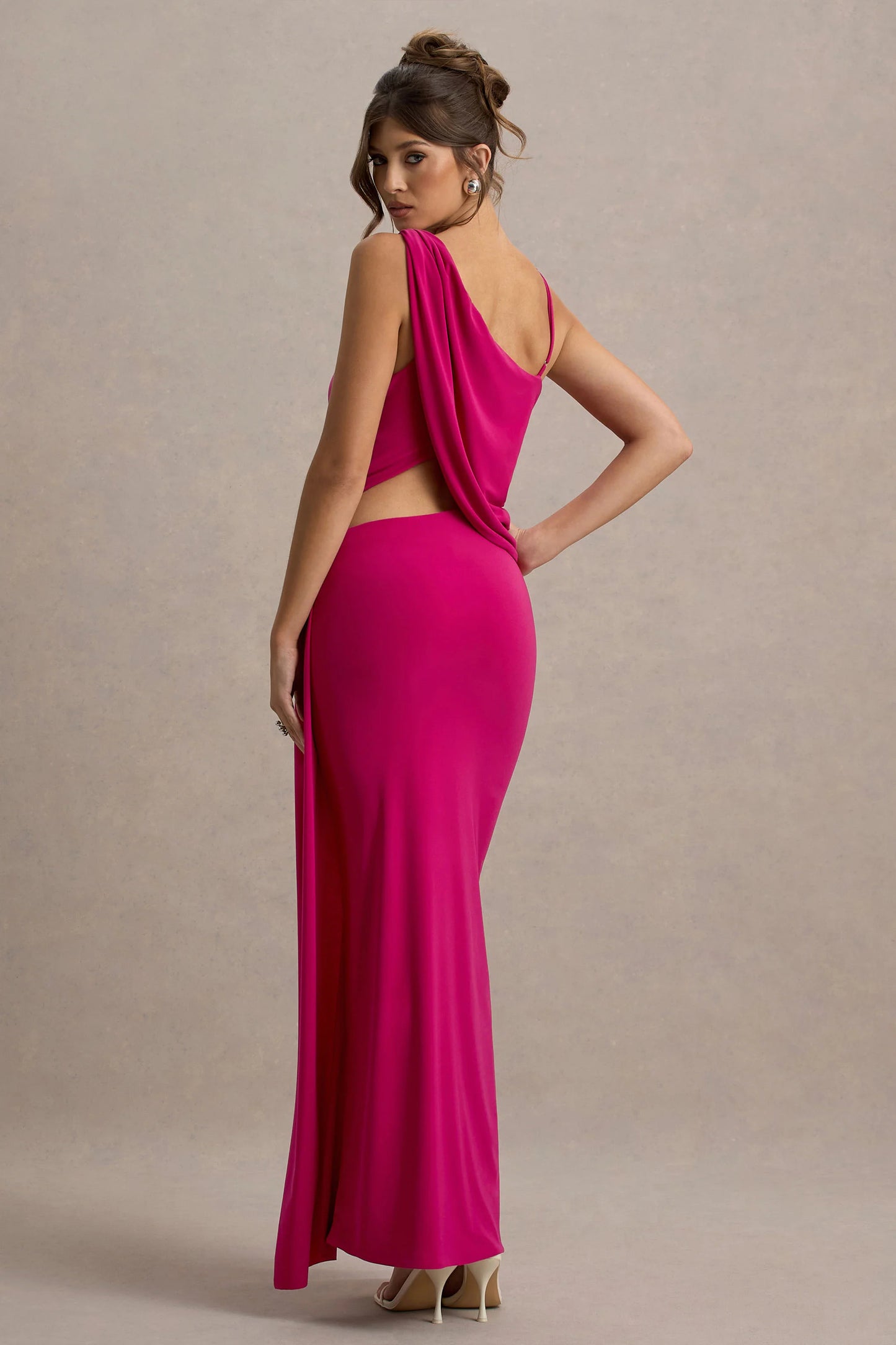 Storm Hot Pink Asymmetric Maxi Dress With Cut-Out Details