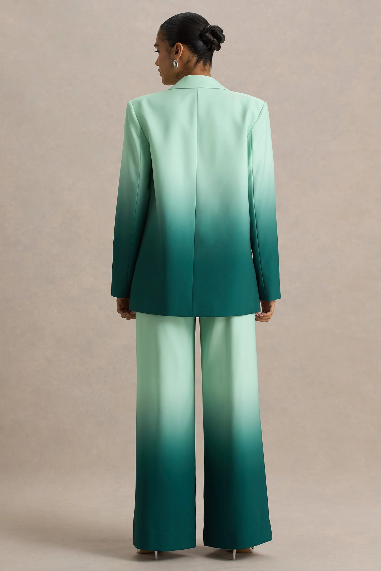 Enya Emerald Ombre Plunge-Neck Satin Blazer