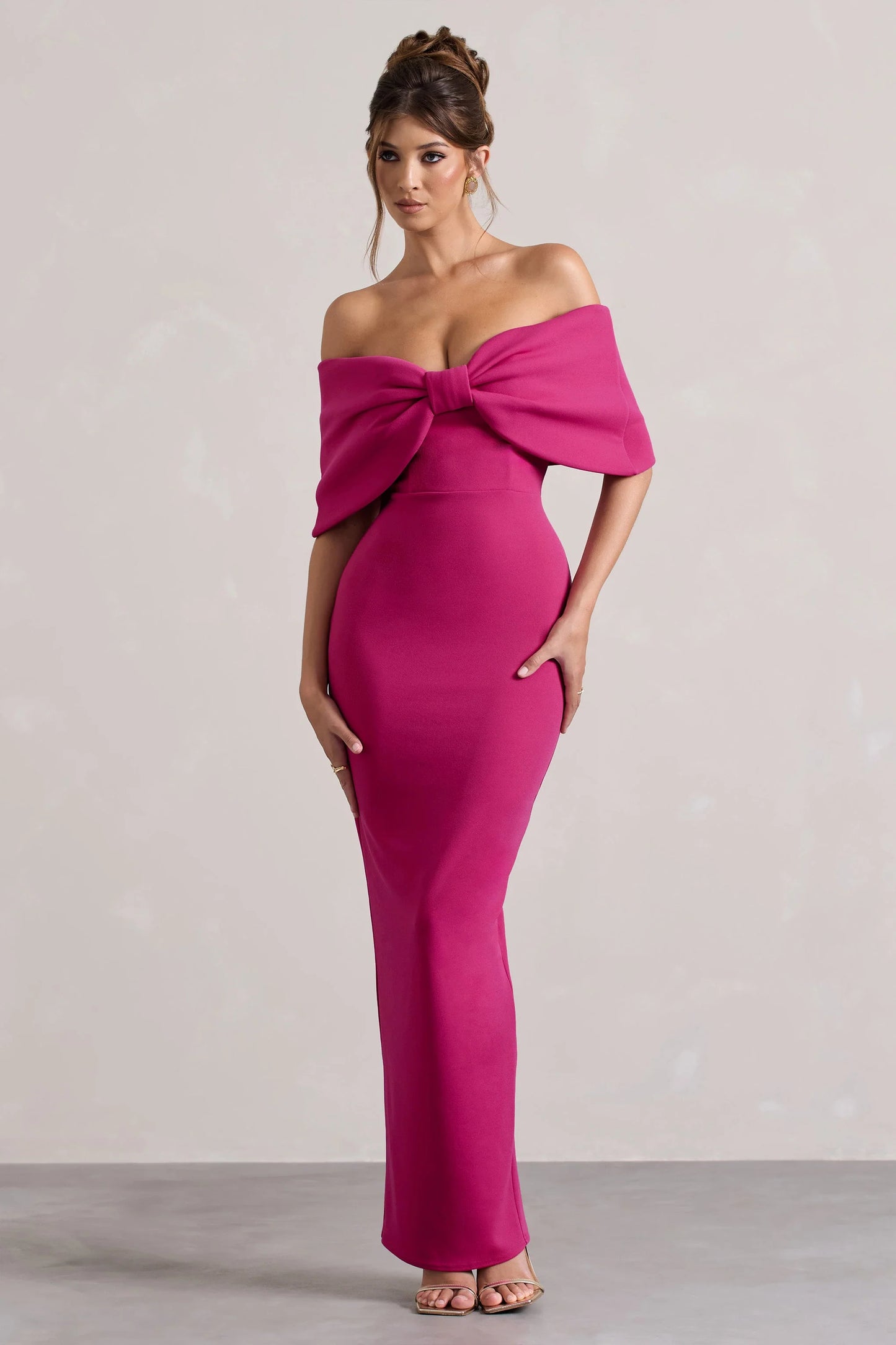 Cornelia Hot Pink Strapless Maxi Dress With Oversized Bow
