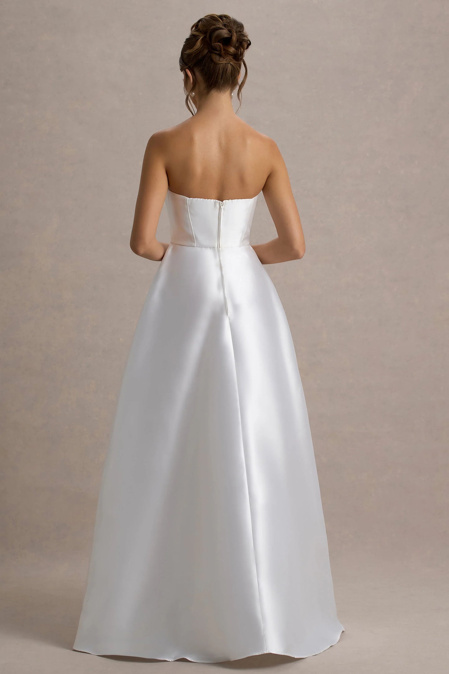 Universe White Bandeau Split Puff-Skirt Maxi Dress