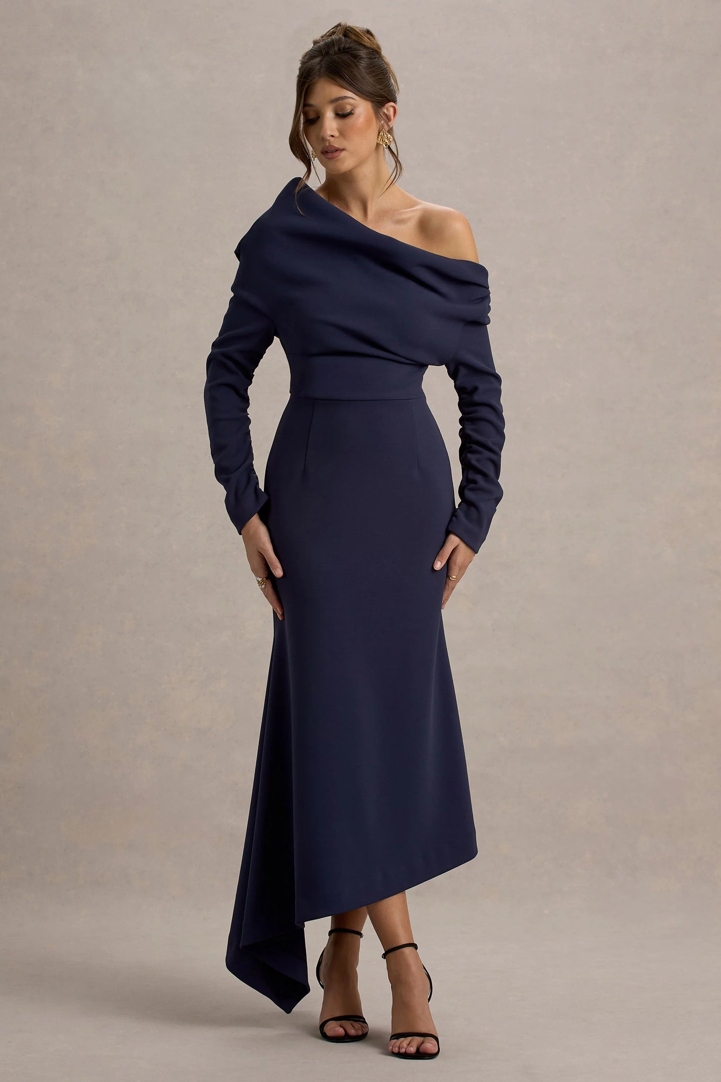 Lou Navy One-Shoulder Asymmetric Maxi Dress