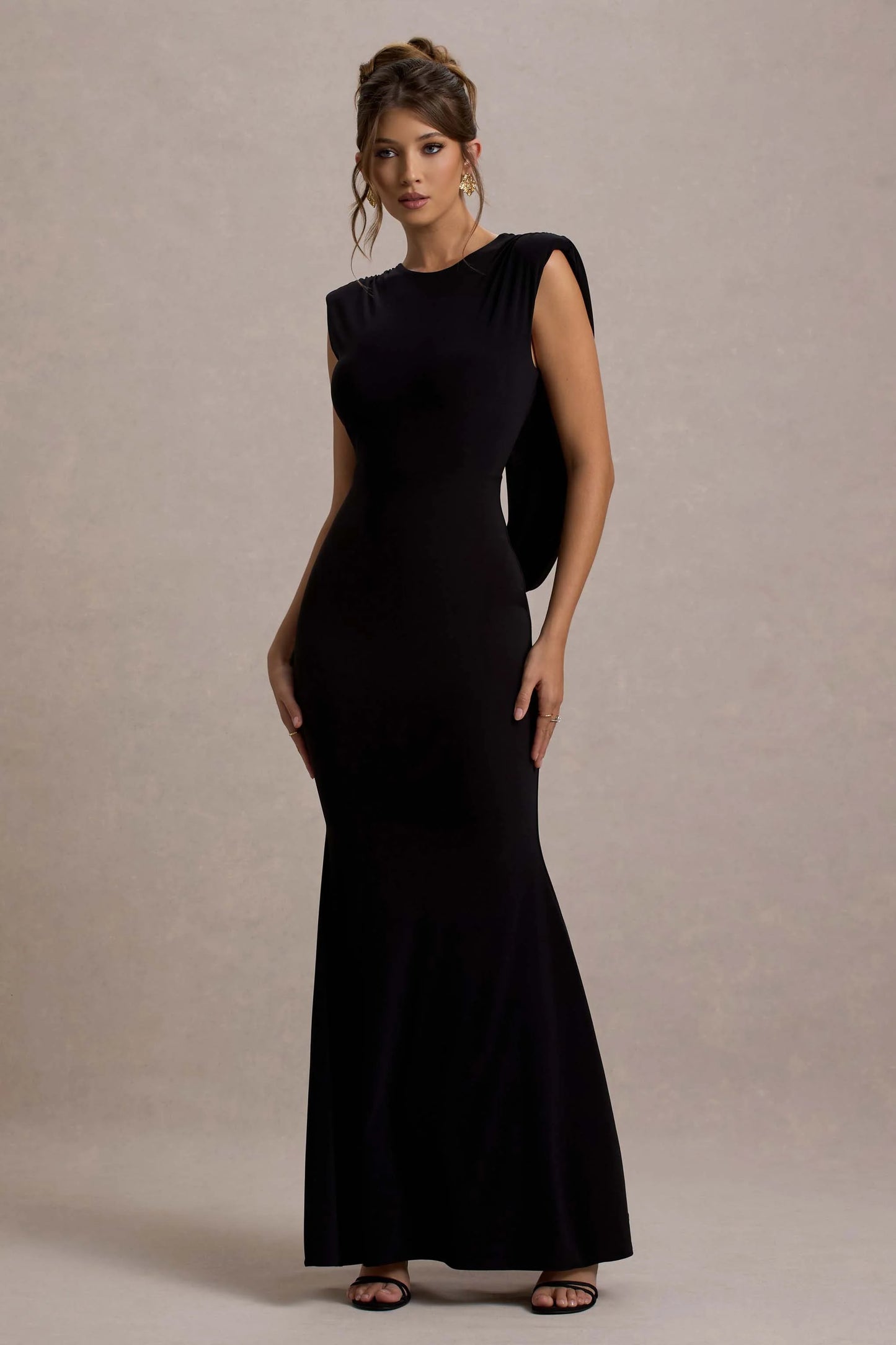 To The Moon Black Cowl-Back Maxi Dress