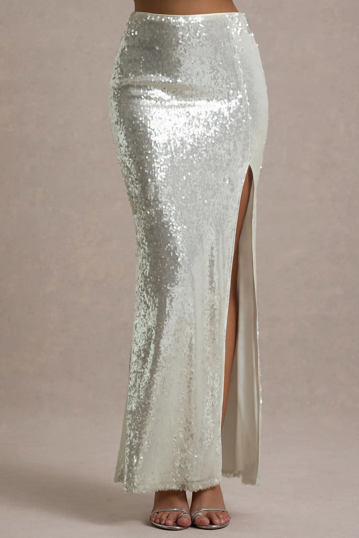 Raia Sand Sequin Split Maxi Skirt