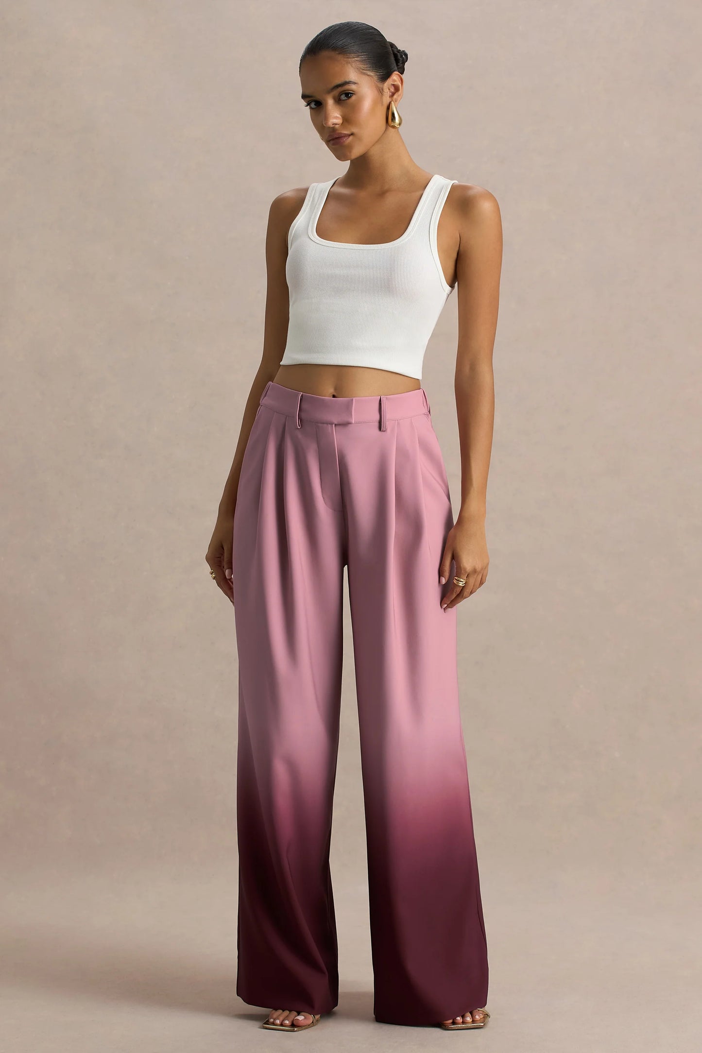 Safia Cherry Ombre Satin Wide-Leg Trousers