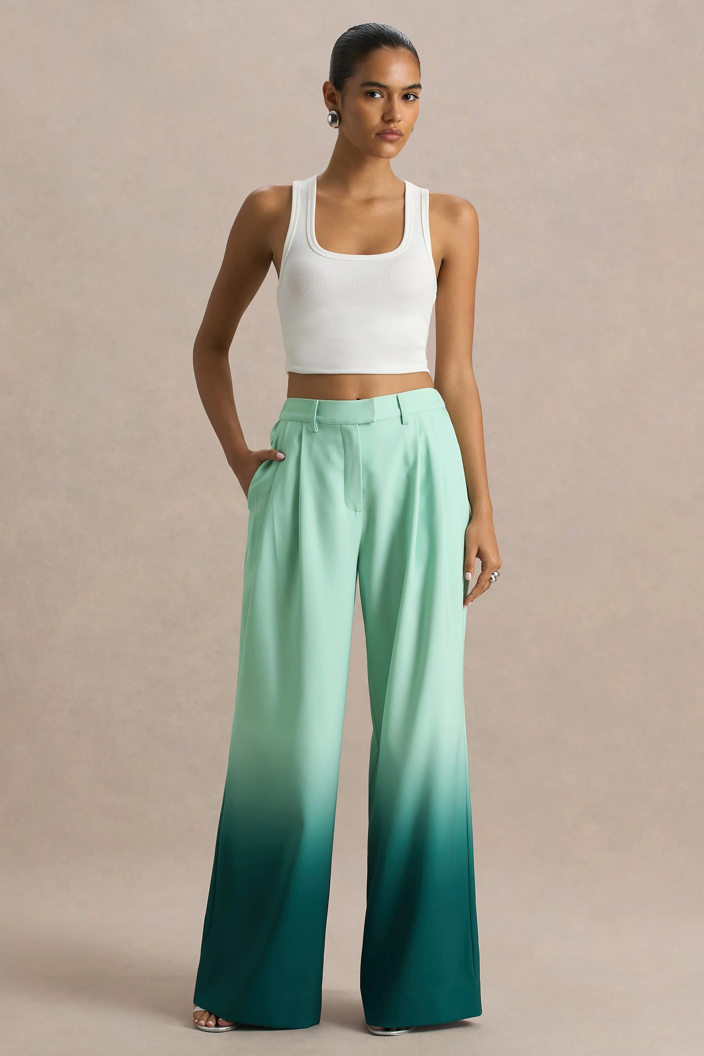 Safia Emerald Ombre Satin Wide-Leg