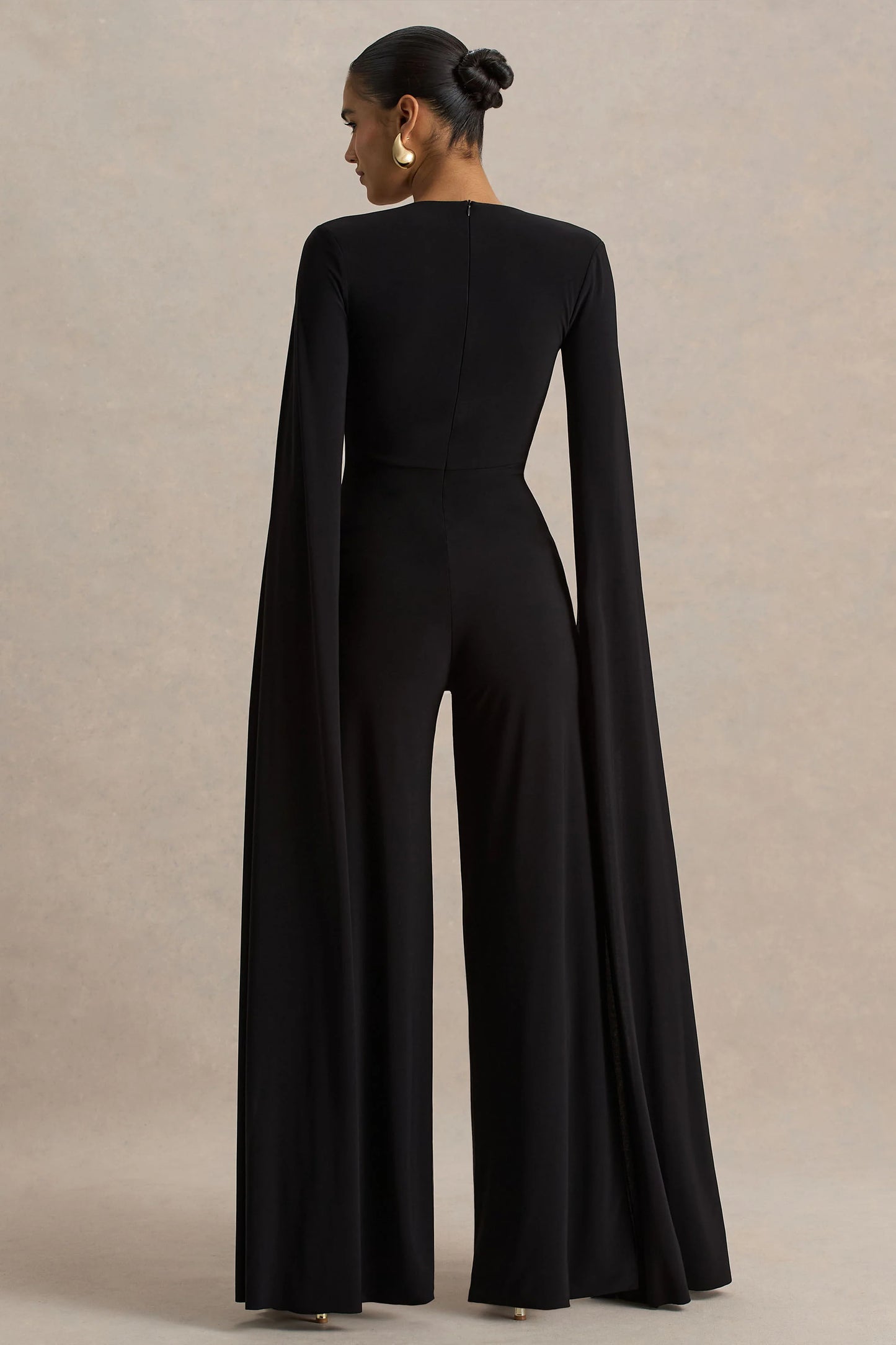 Zara Black Square-Neck Jumpsuit With Cape Sleeves