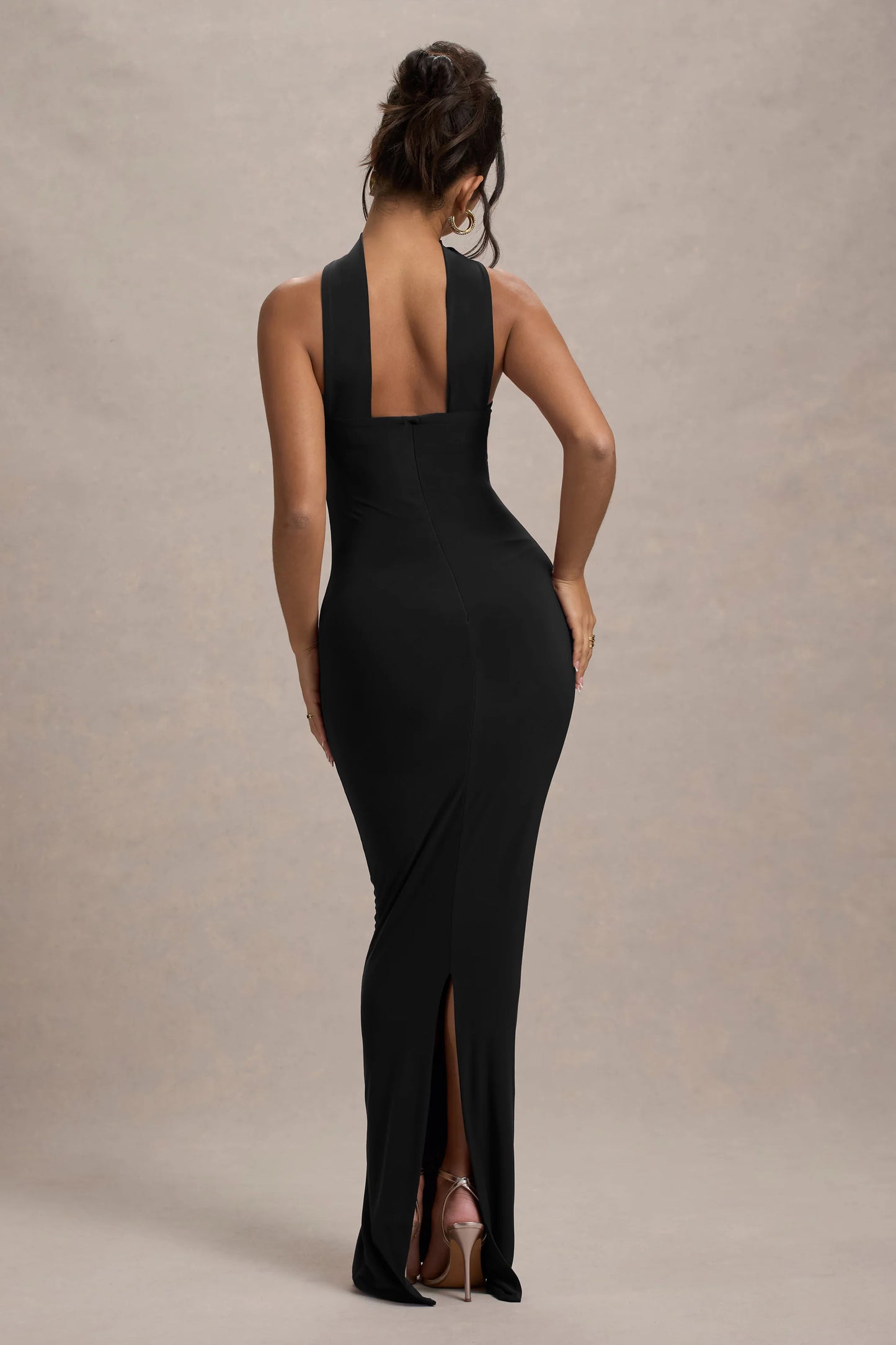 Nobu Black Bandeau Maxi Dress With Halter-Collar