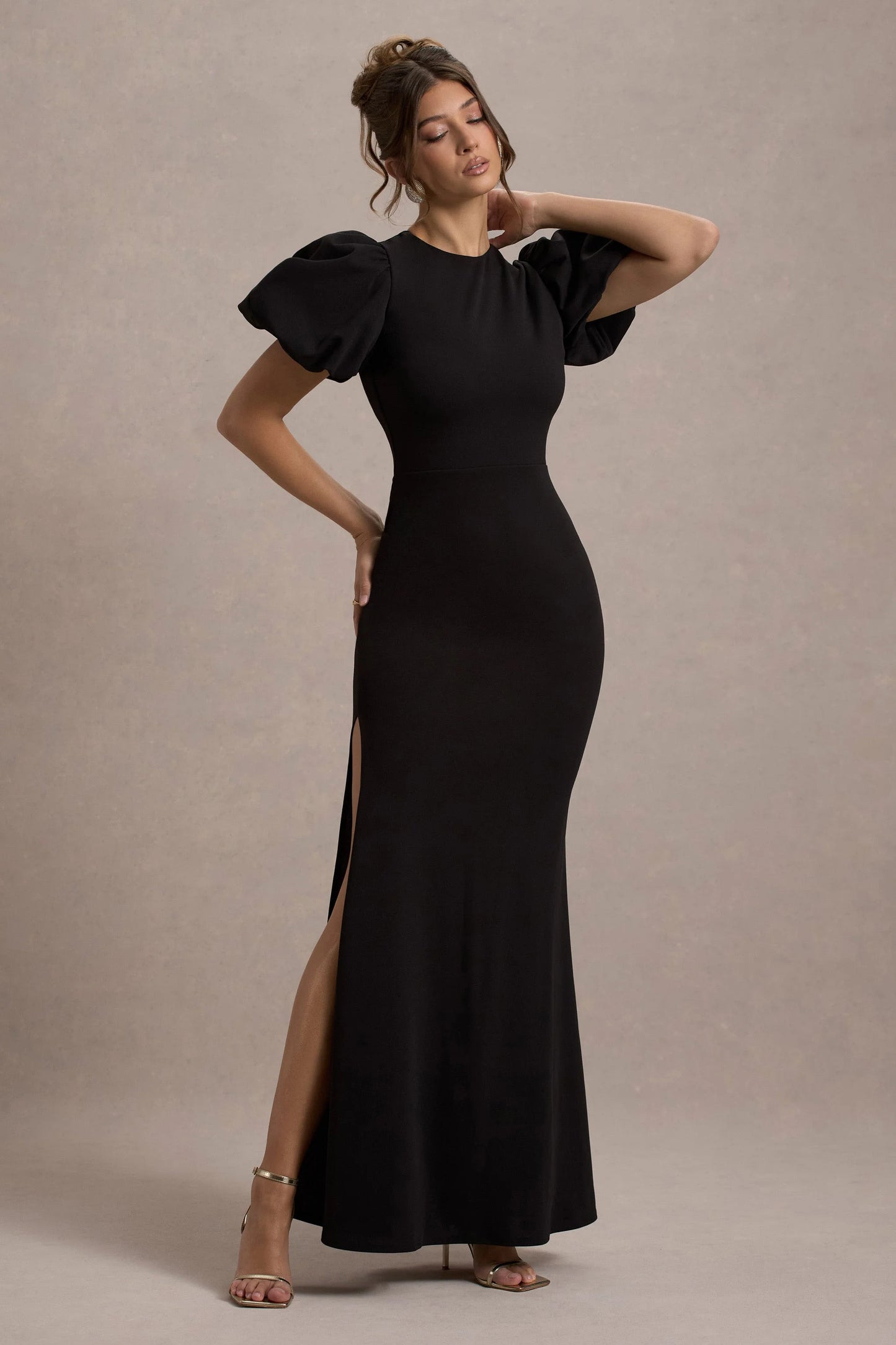 Love Letters Black Puff-Sleeve Maxi Dress