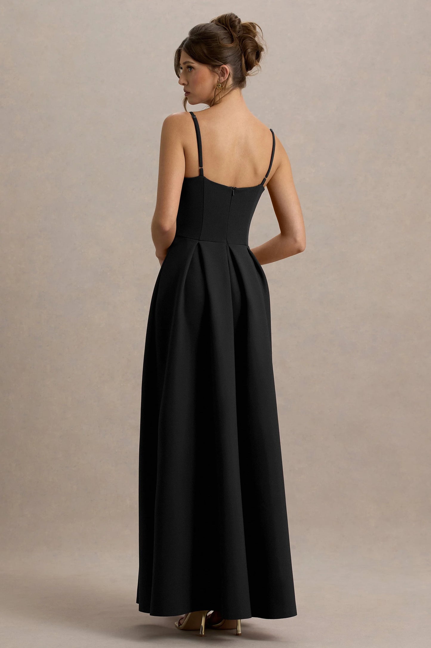 Bambina Black Scoop-Neck Pleated Maxi Dress
