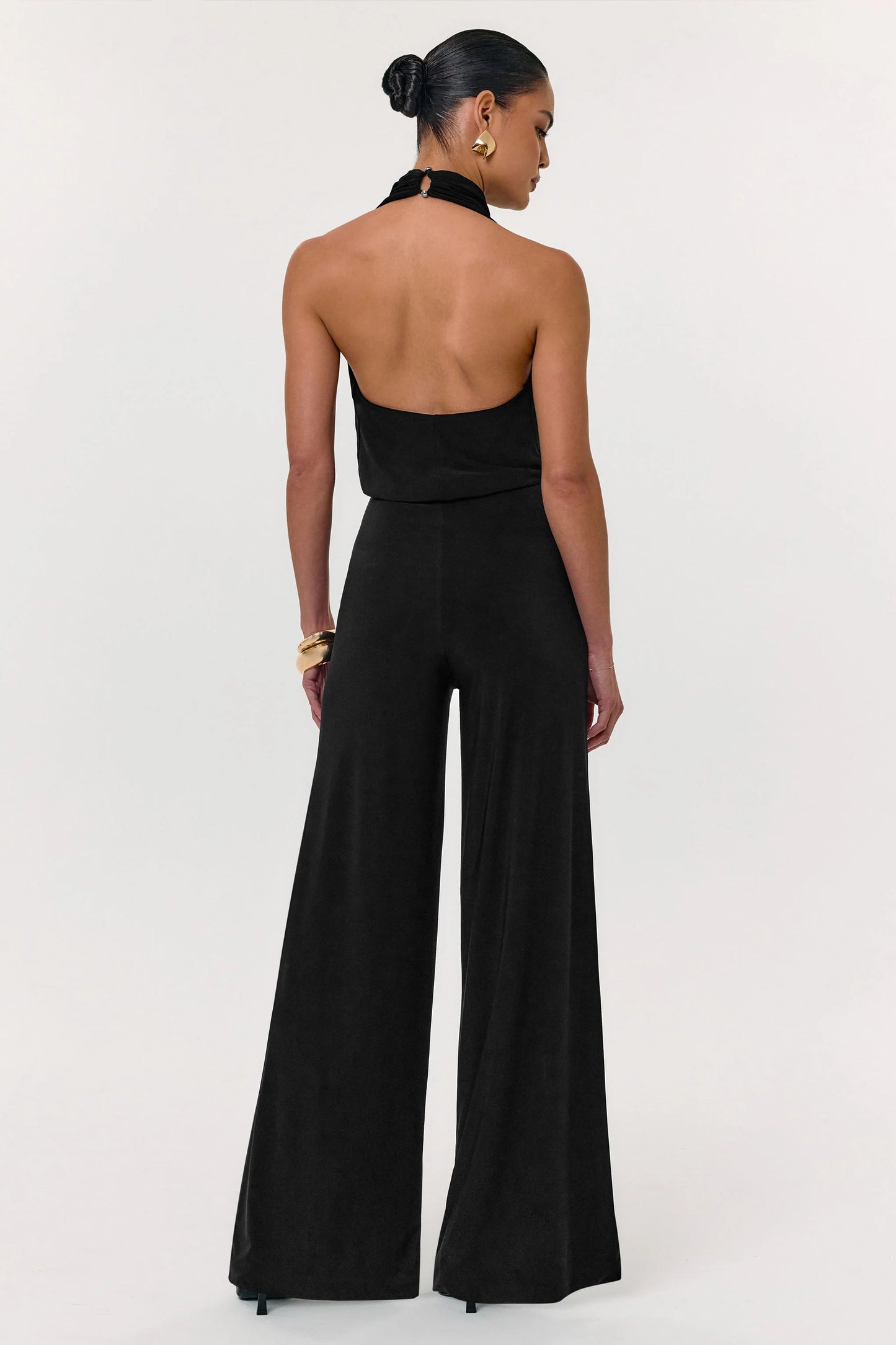 Asha Black High-Neck Jumpsuit With Ruched Detail