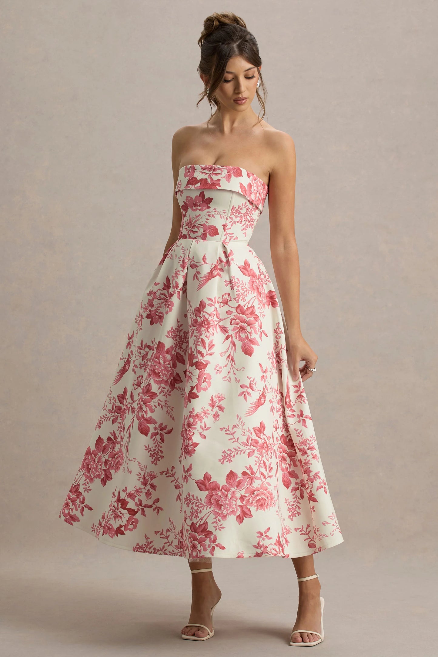 Annalise Pink Porcelain Print Bandeau Skater Midi Dress