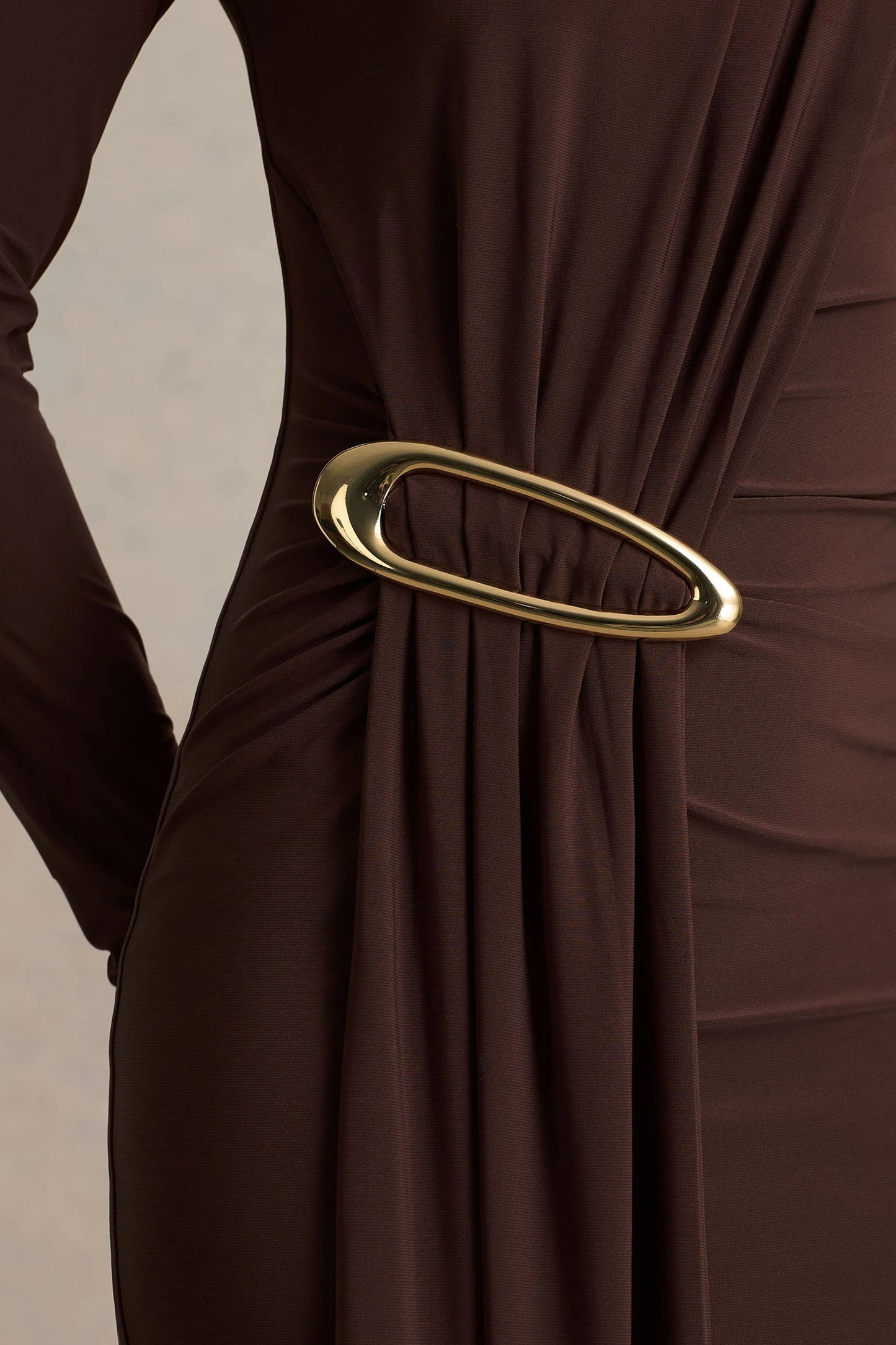 Zadie Brown High-Neck Maxi Dress With Gathered-Detail