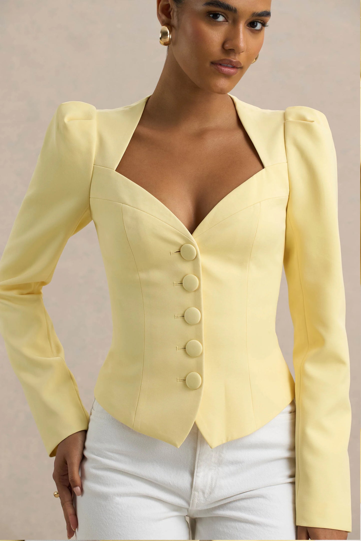 Olympia Lemon Sweetheart-Neck Tailored Top