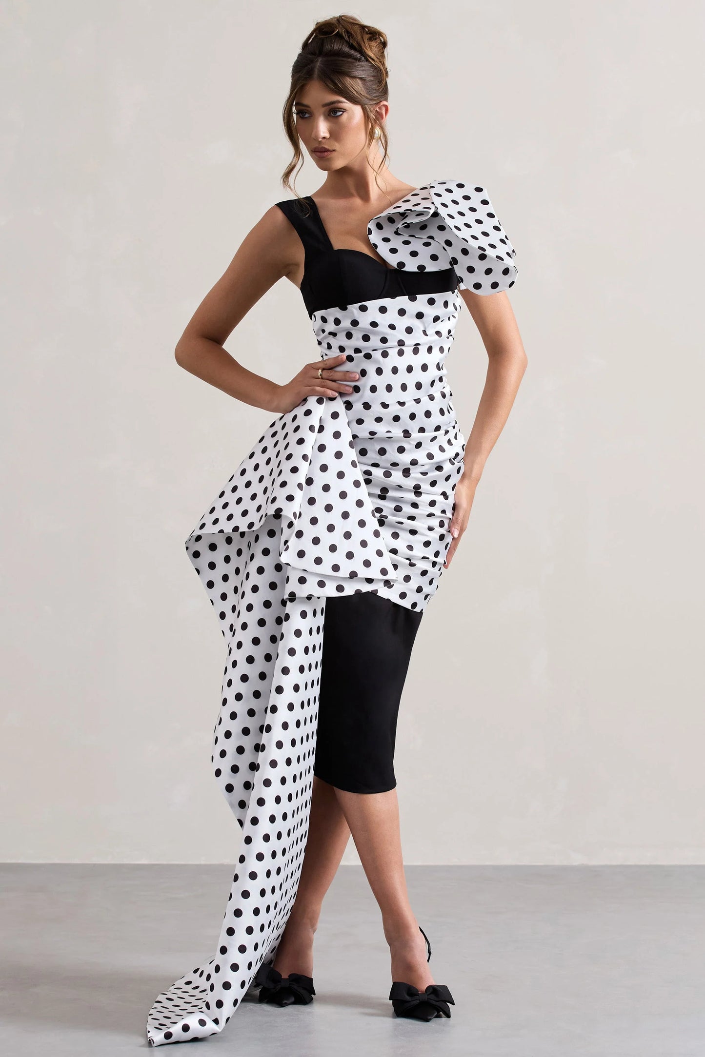 Unattainable Black Polka Dot Wrap Midi Dress Volume Drape
