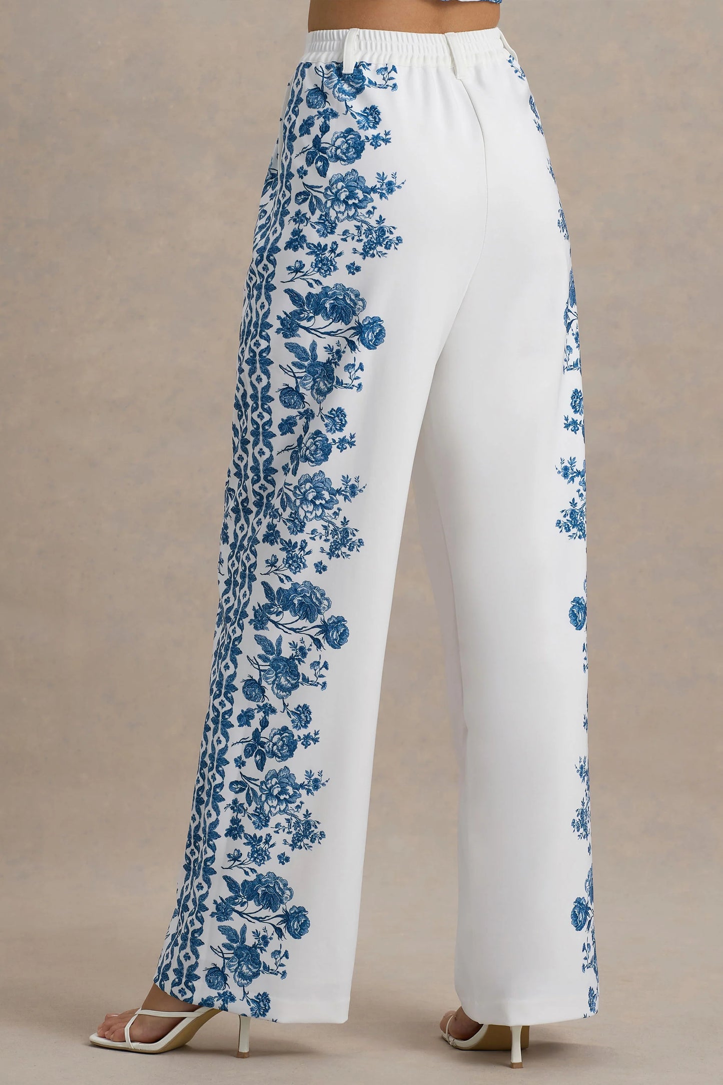 Zelie Blue Porcelain Print Wide-Leg Trousers