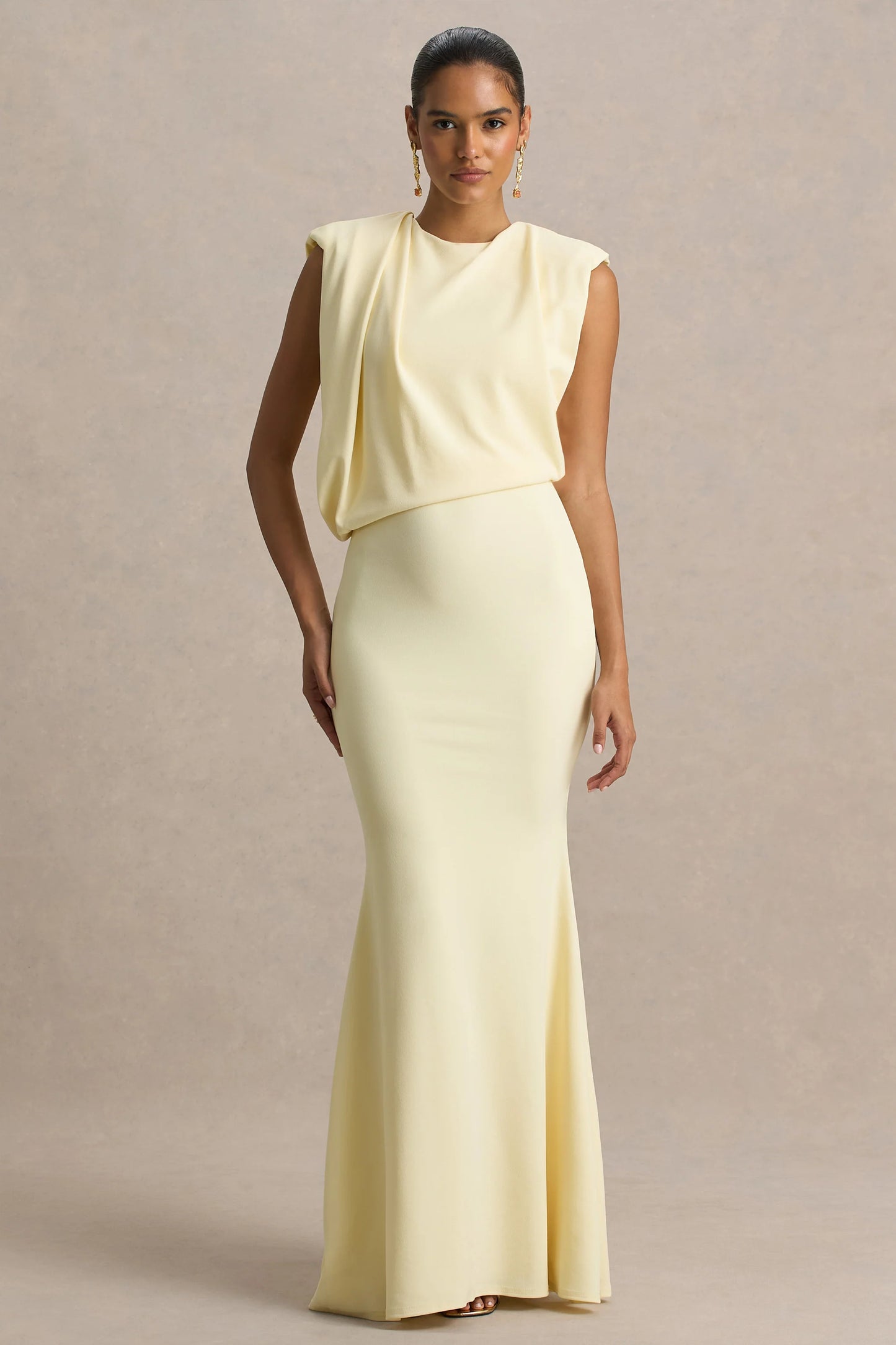 Meave Lemon Boat-Neck Maxi Dress With Draped Detail