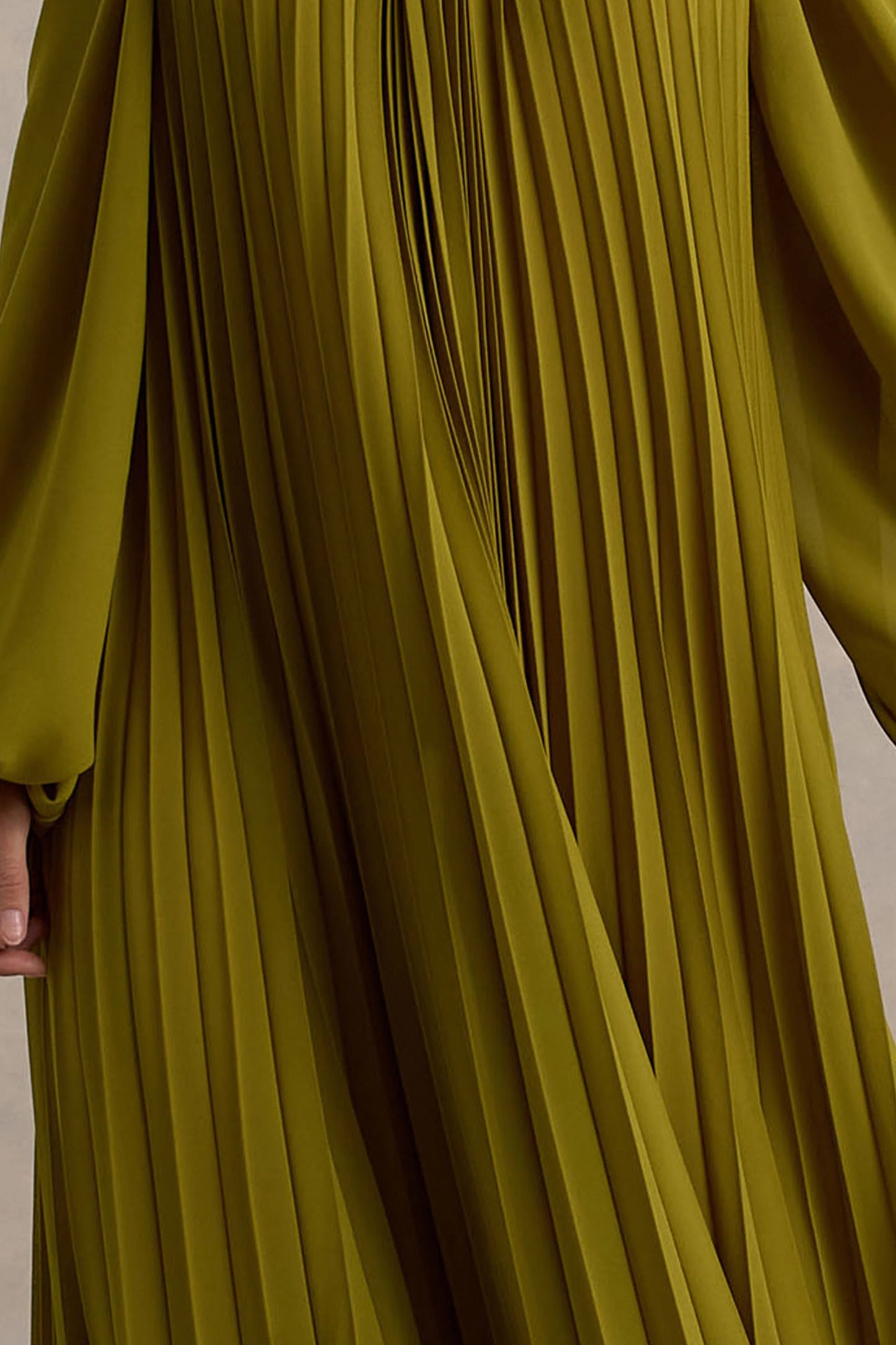 Reyna Olive Pleated Chiffon Cold-Shoulder Maxi Dress