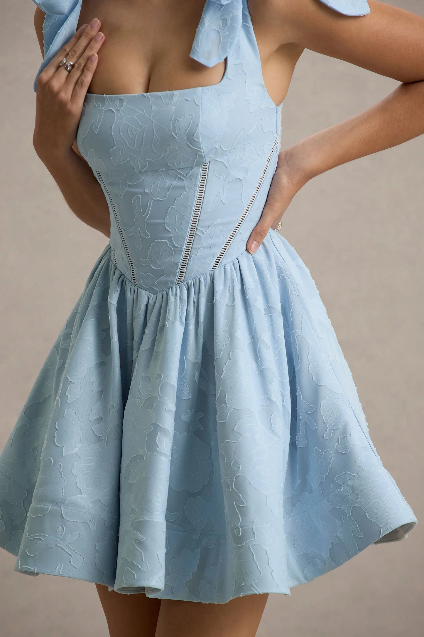 Bethani Light Blue Skater Mini Dress With Bow Straps