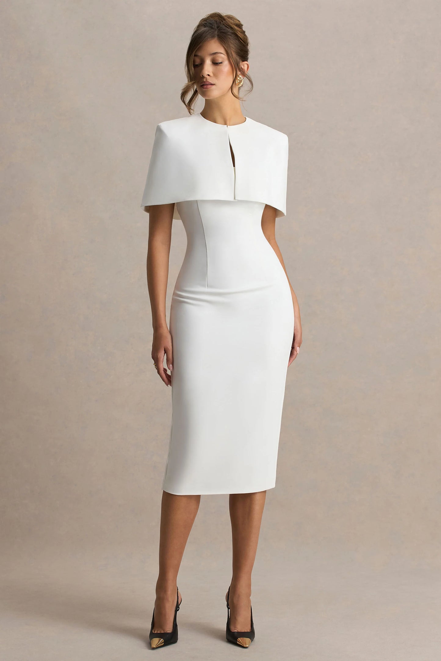 Baylor White Midi-Dress With Removable Cape