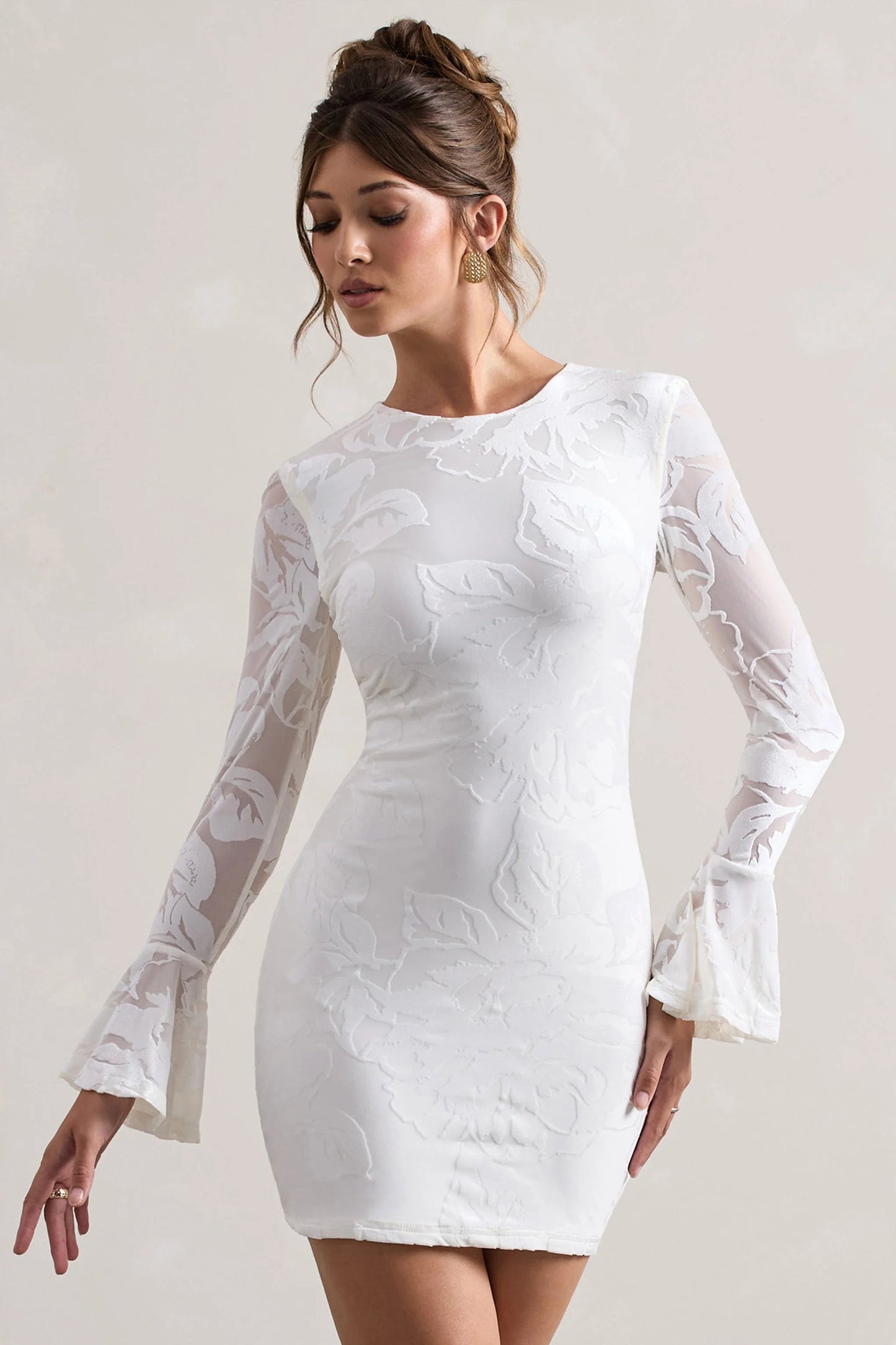 Della White Bodycon Flared-Sleeve Micro Mini Dress