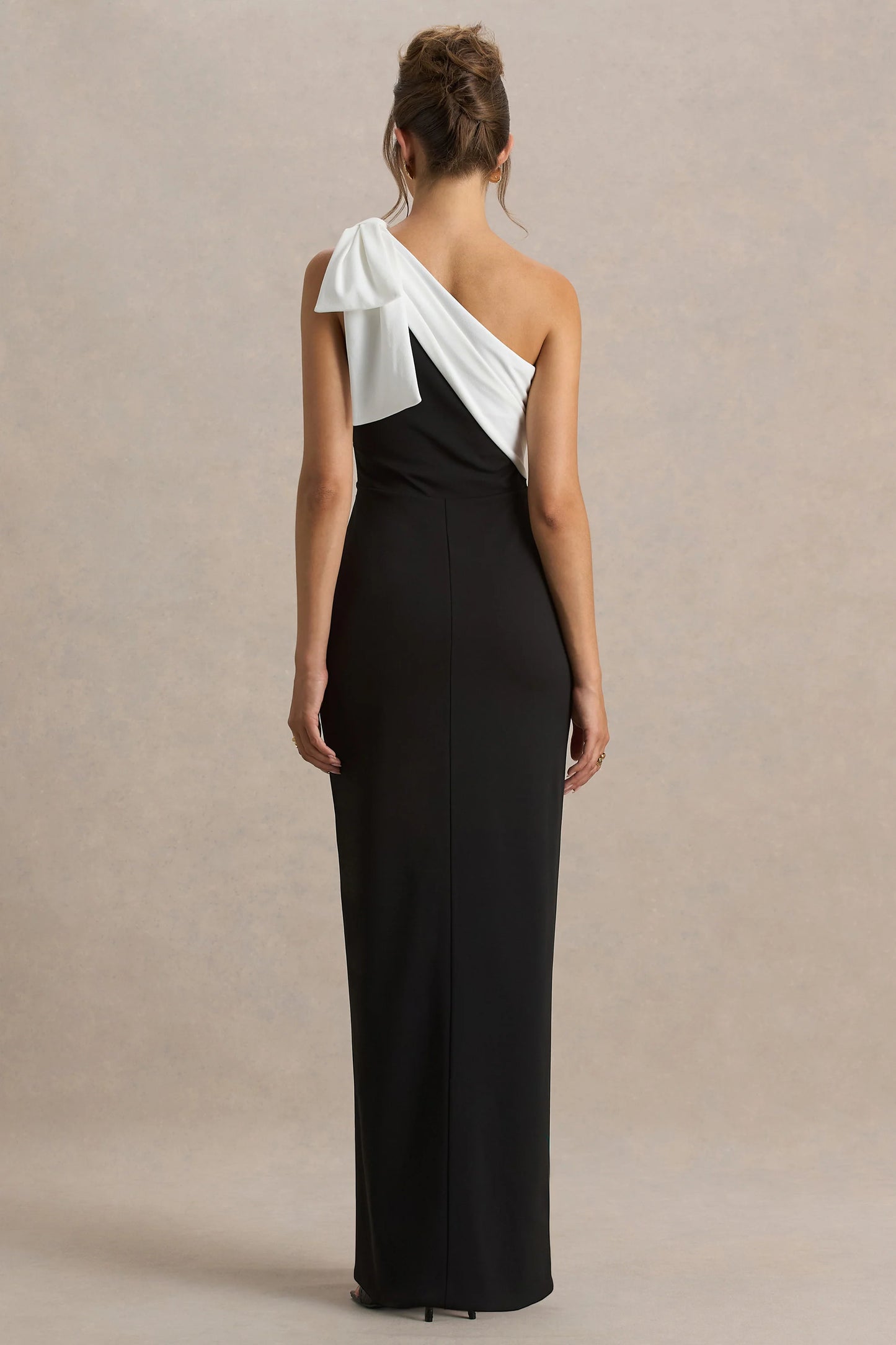 Kiri Black & White One-Shoulder Bow Maxi Dress