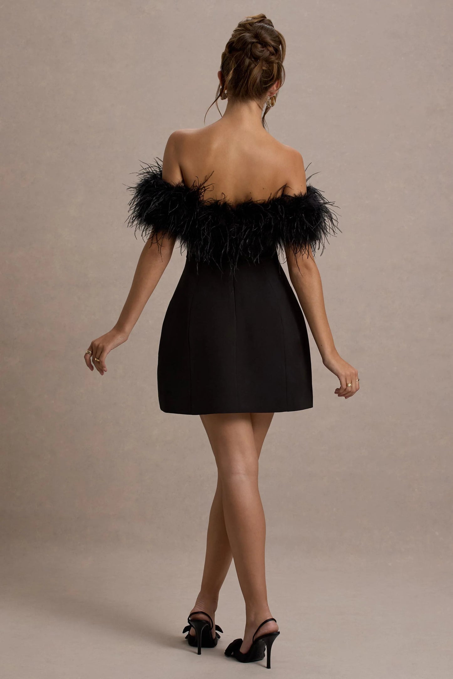 Palace Black Bardot Mini Dress With Feather Trim