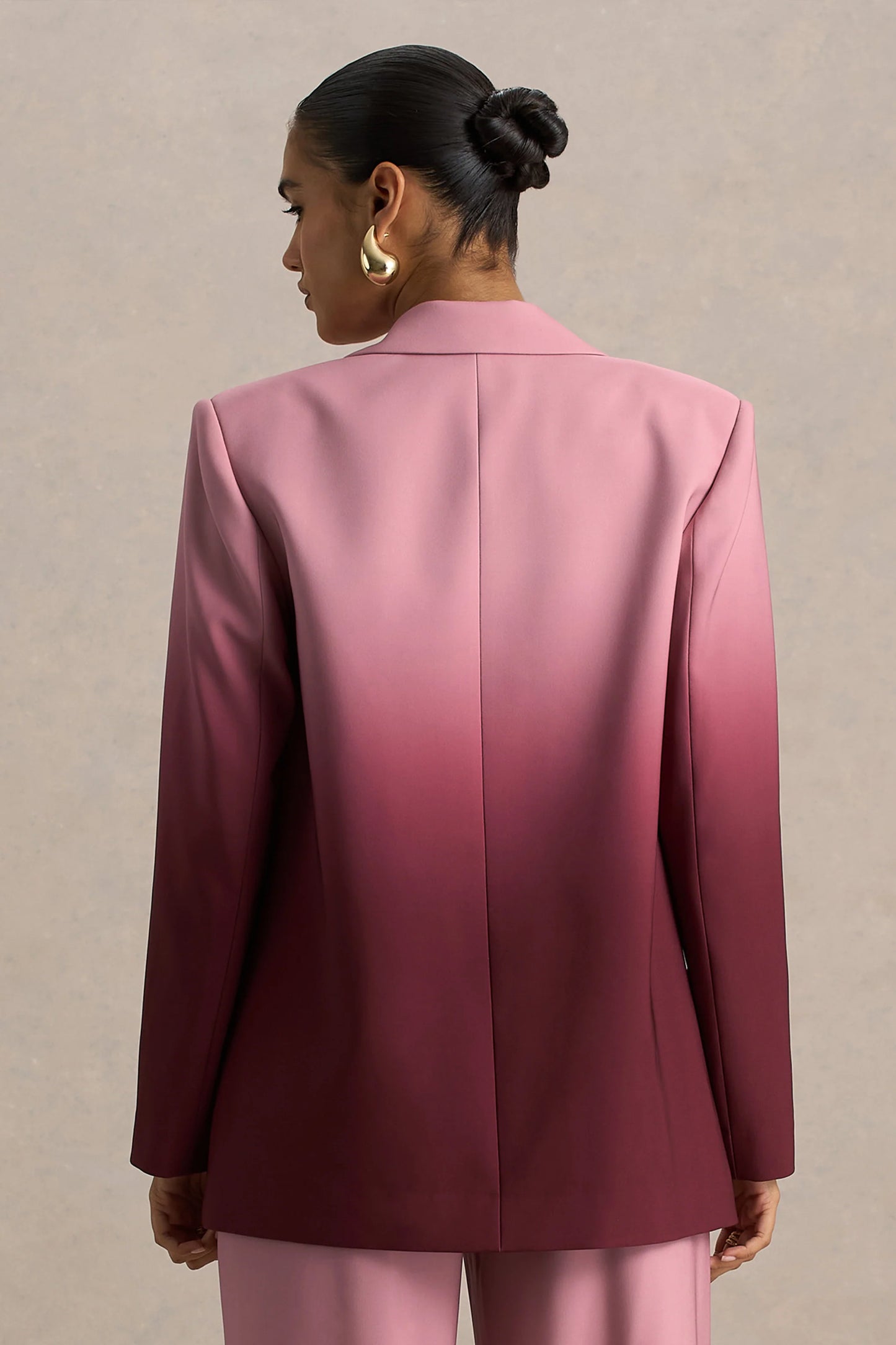 Enya Cherry Ombre Plunge-Neck Satin Blazer